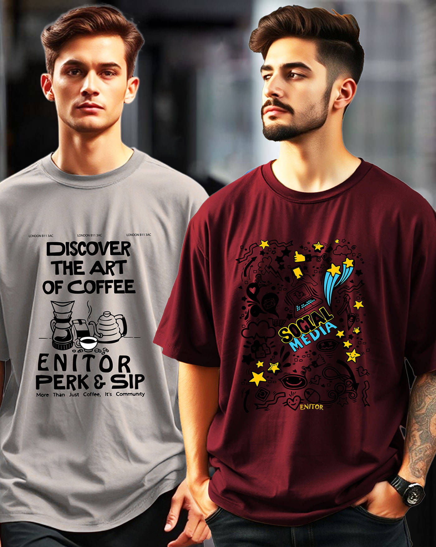     			AOOSH Men Cotton Blend Oversized Fit Printed T-Shirt ( Grey )