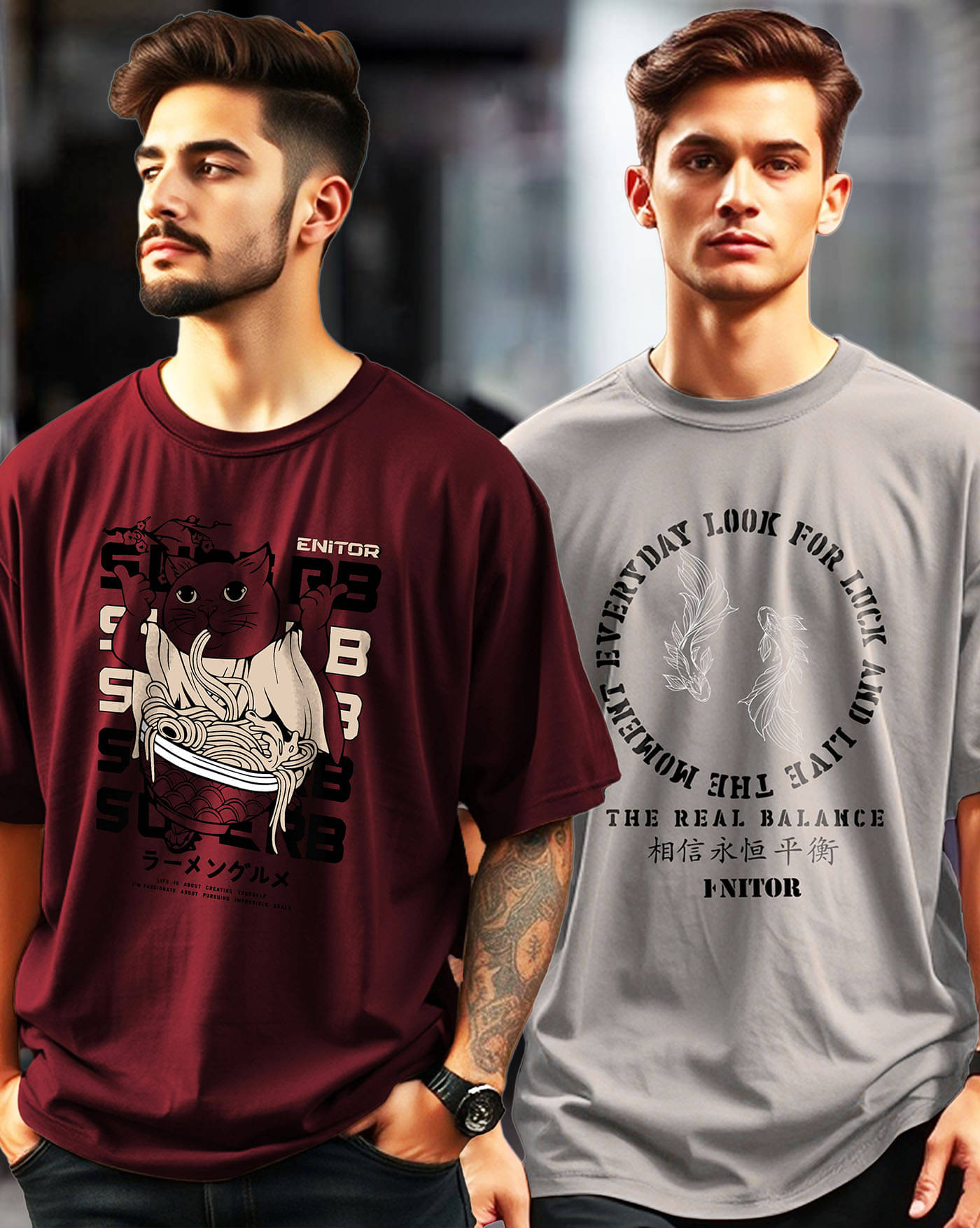 AOOSH Men Cotton Blend Oversized Fit Printed T-Shirt ( Multicolor )     			AOOSH Men Cotton Blend Oversized Fit Printed T-Shirt ( Multicolor )