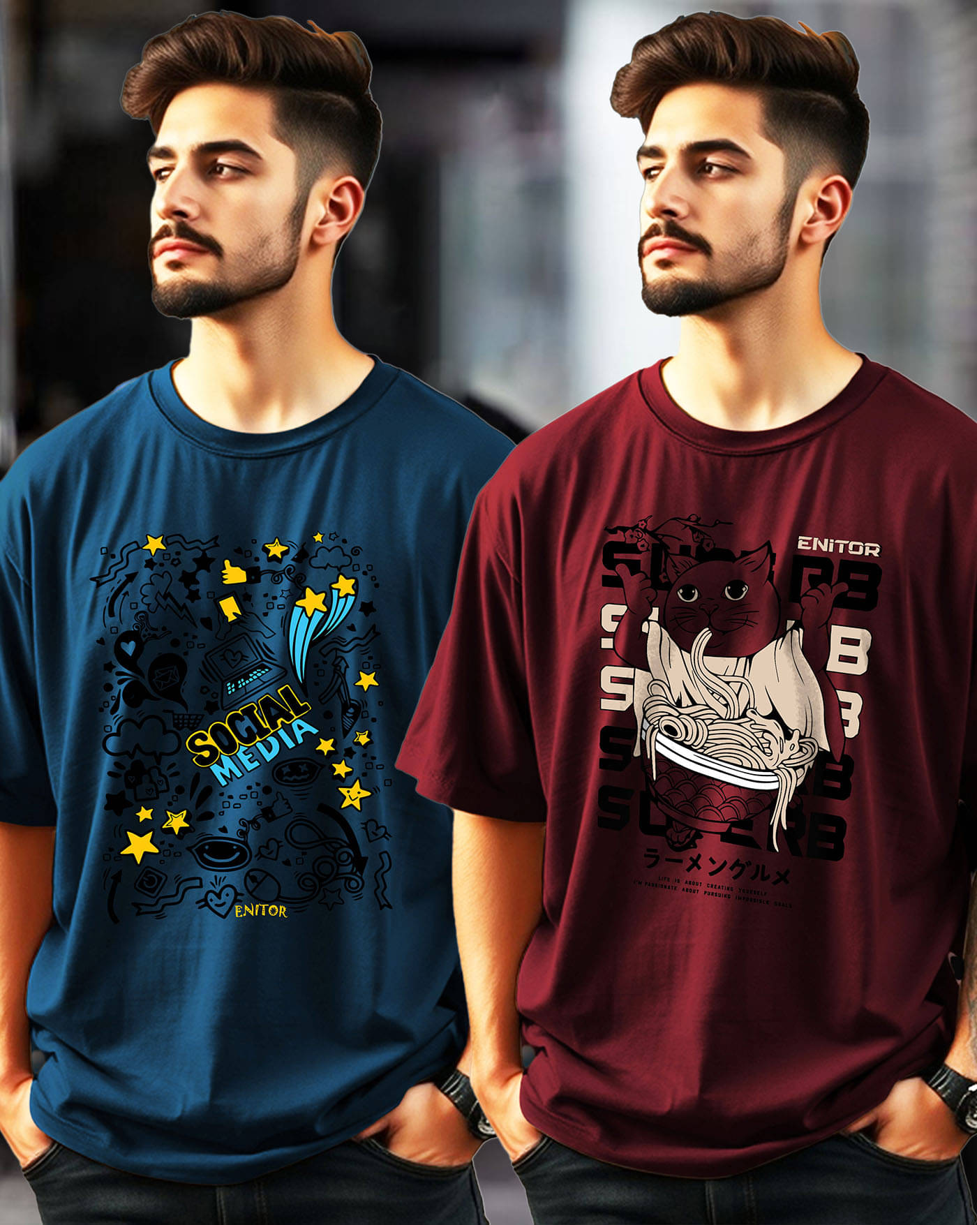     			AOOSH Men Cotton Blend Oversized Fit Printed T-Shirt ( Maroon )