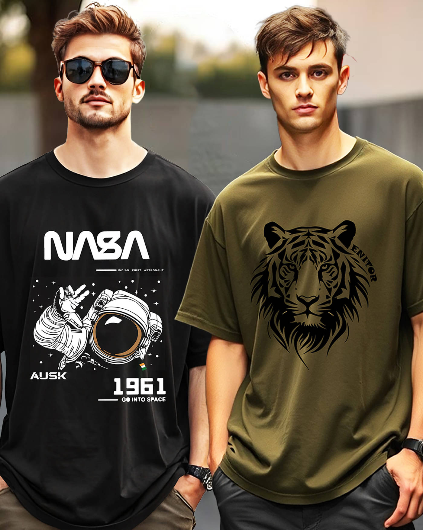     			AOOSH Men Cotton Blend Oversized Fit Printed T-Shirt ( Green )