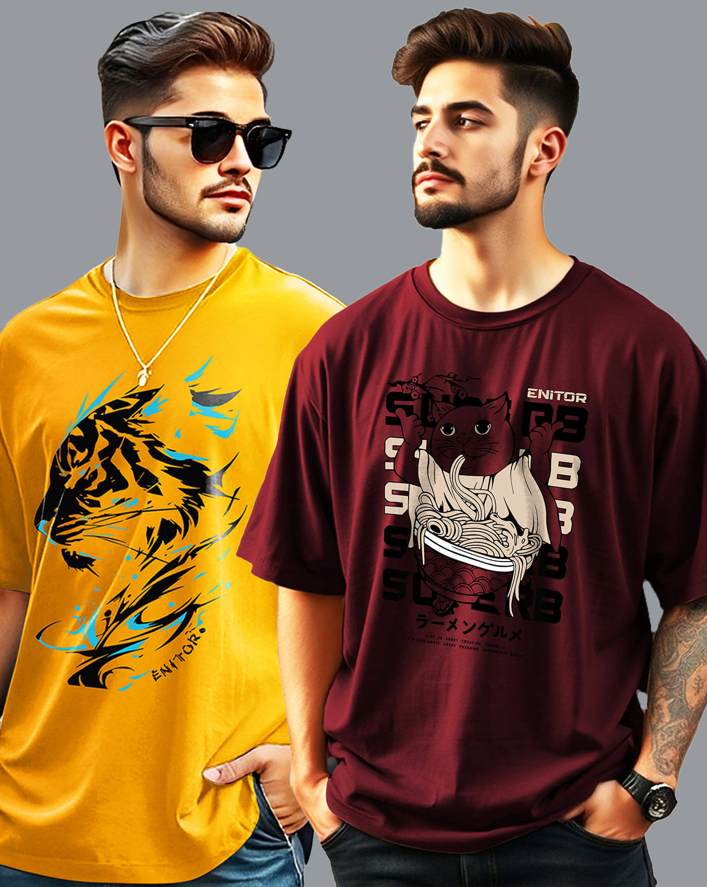     			AOOSH Men Cotton Blend Oversized Fit Printed T-Shirt ( Yellow )