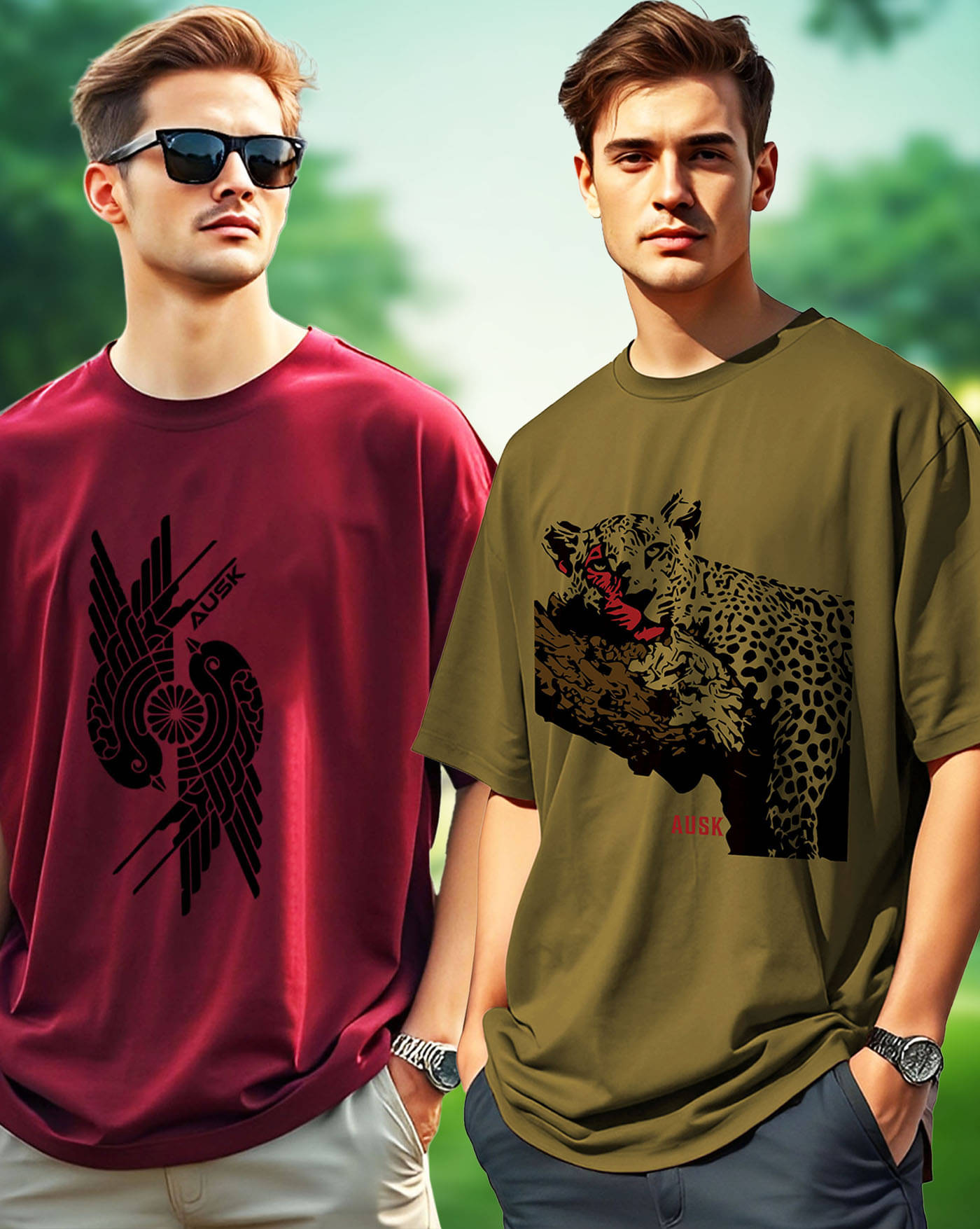     			AOOSH Men Cotton Blend Oversized Fit Printed T-Shirt ( Green )