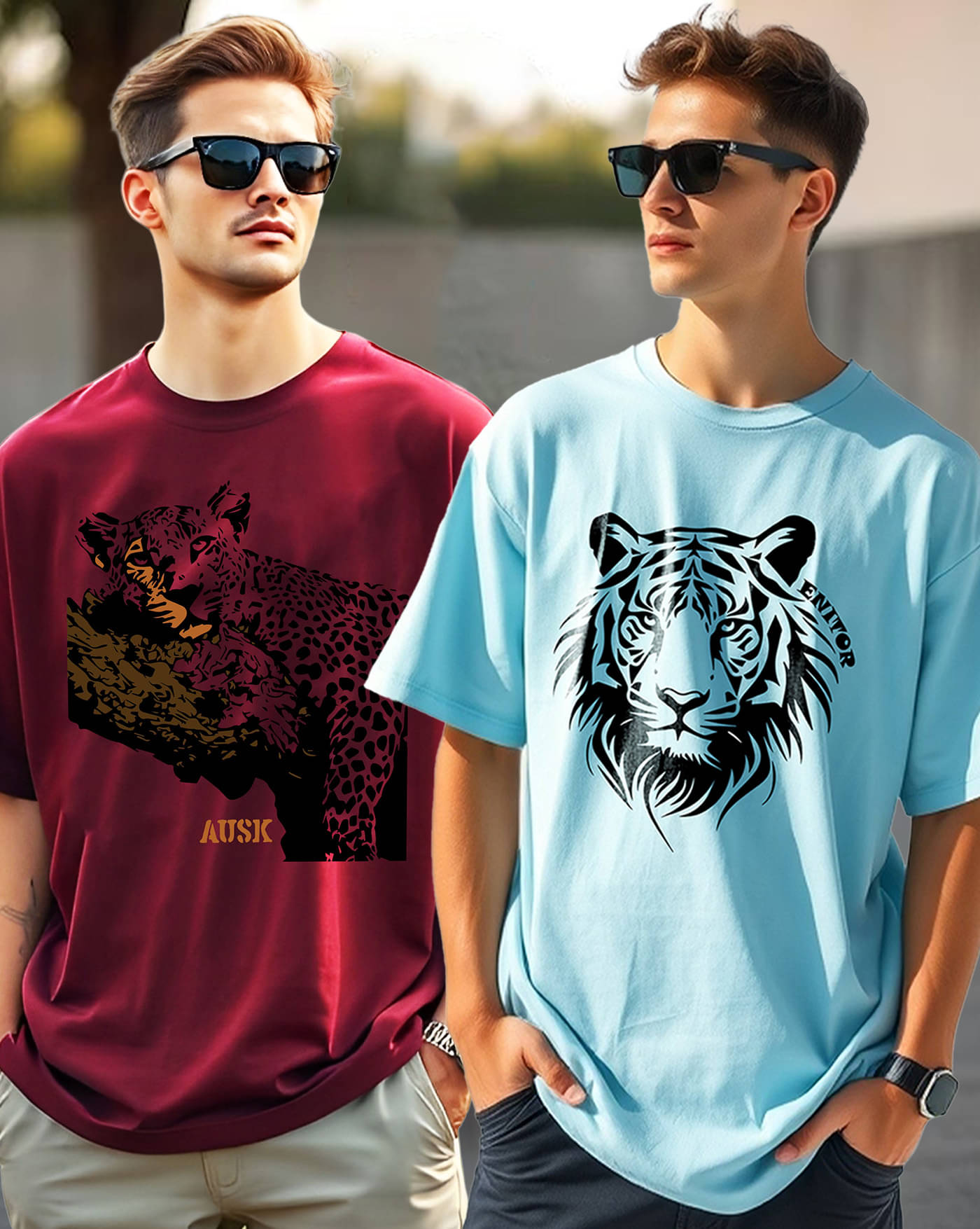     			AOOSH Men Cotton Blend Oversized Fit Printed T-Shirt ( Sky Blue )