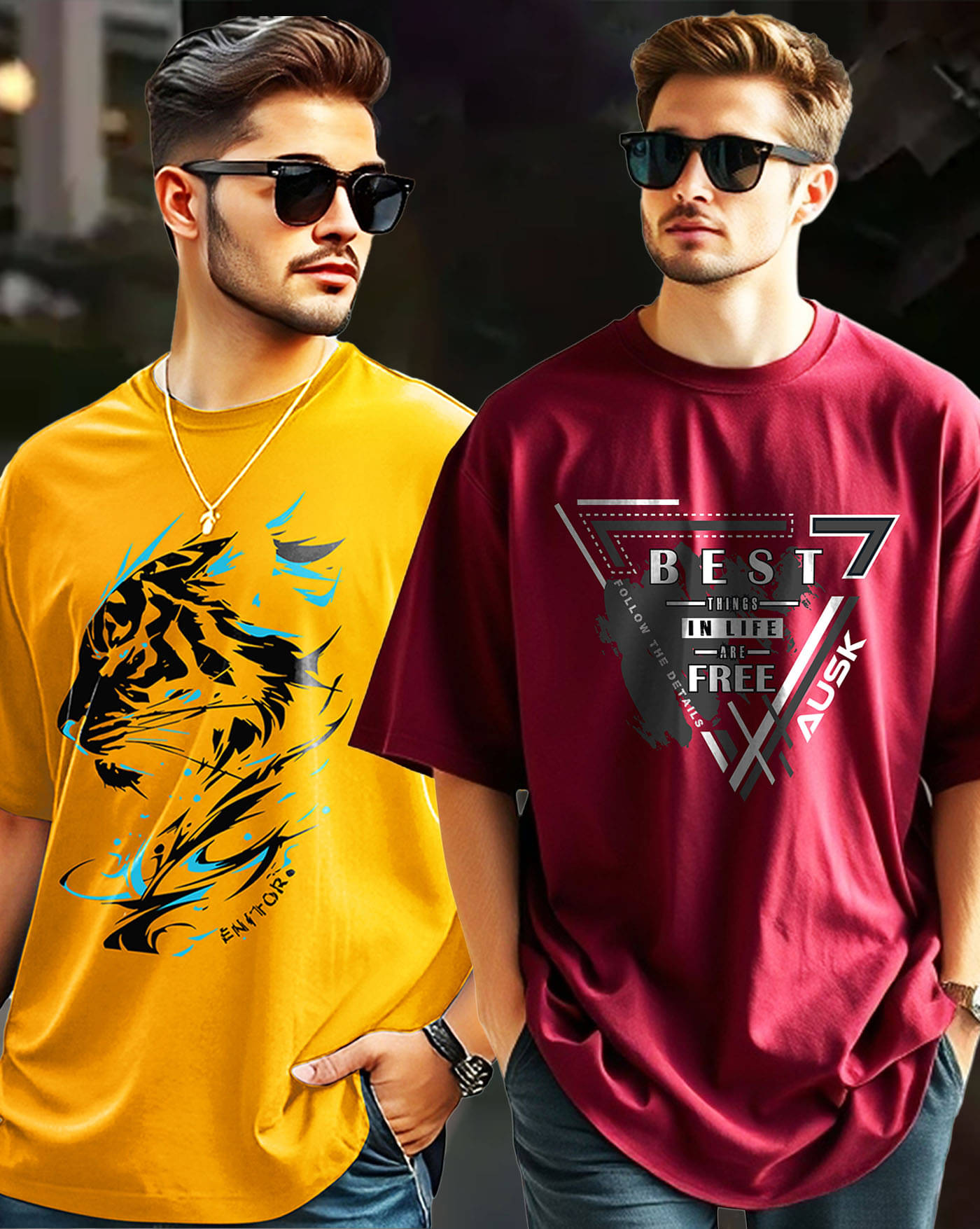 AOOSH Men Cotton Blend Oversized Fit Printed T-Shirt ( Yellow ) AOOSH Men Cotton Blend Oversized Fit Printed T-Shirt ( Yellow )