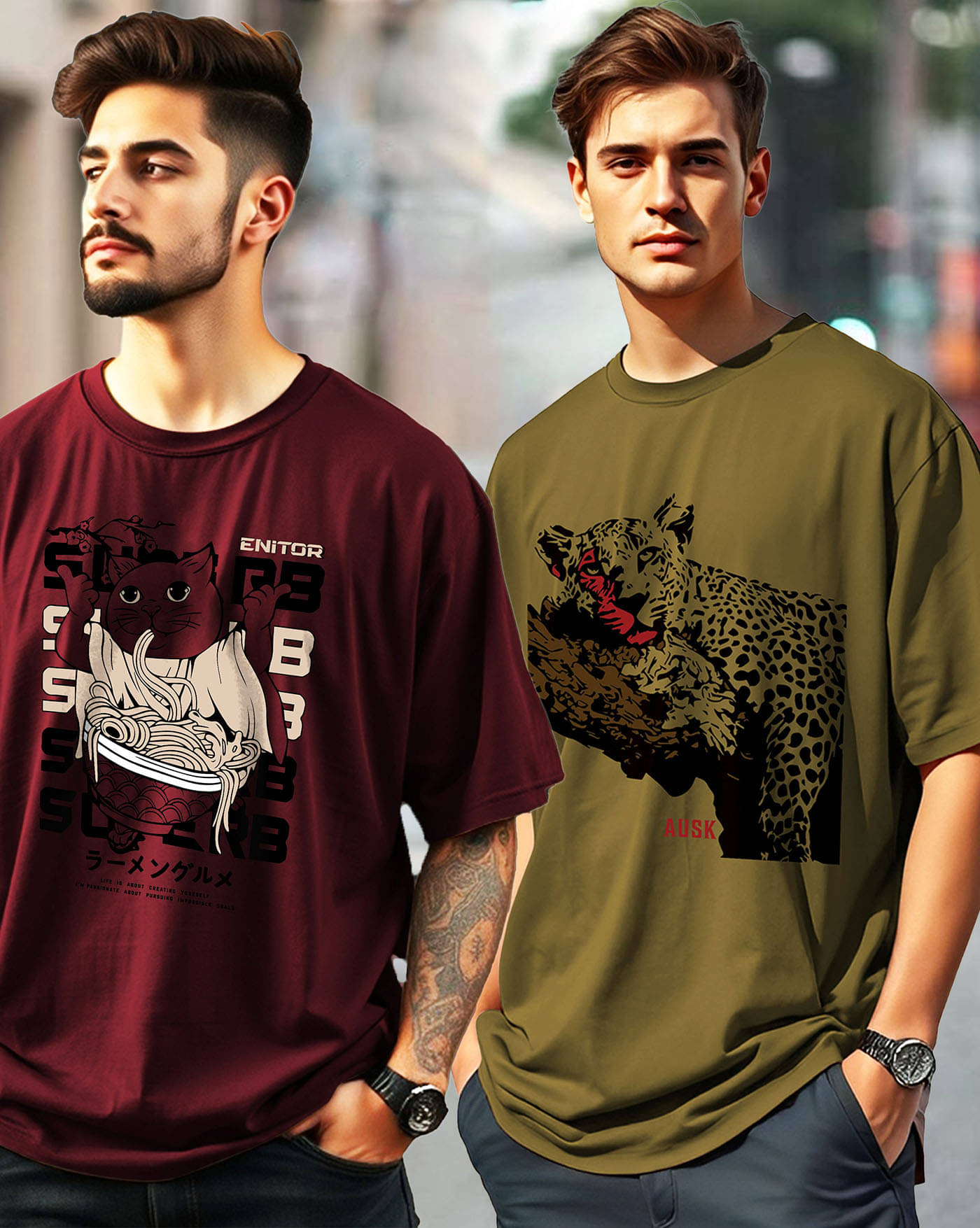     			AOOSH Men Cotton Blend Oversized Fit Printed T-Shirt ( Green )