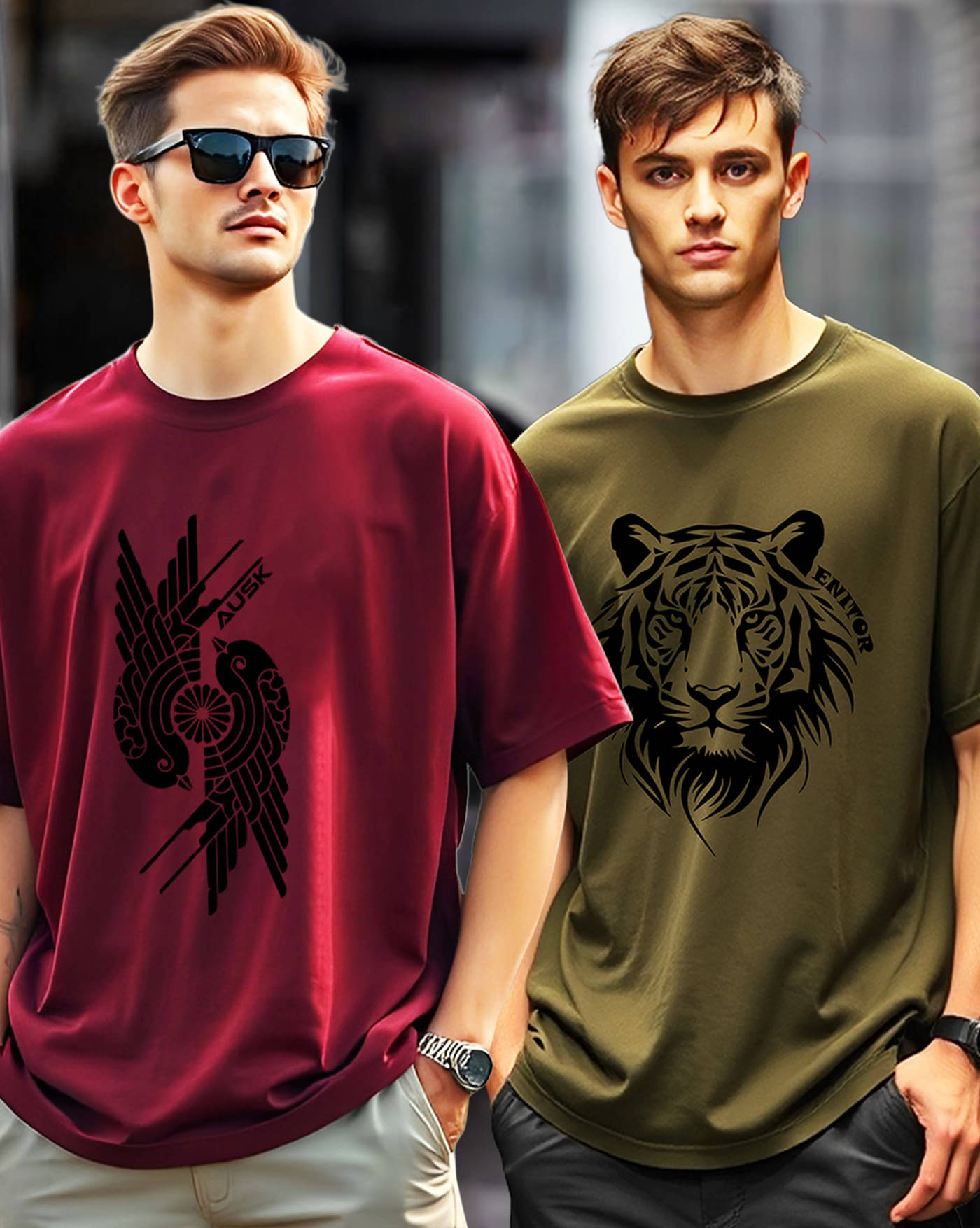     			AOOSH Men Cotton Blend Oversized Fit Printed T-Shirt ( Green )