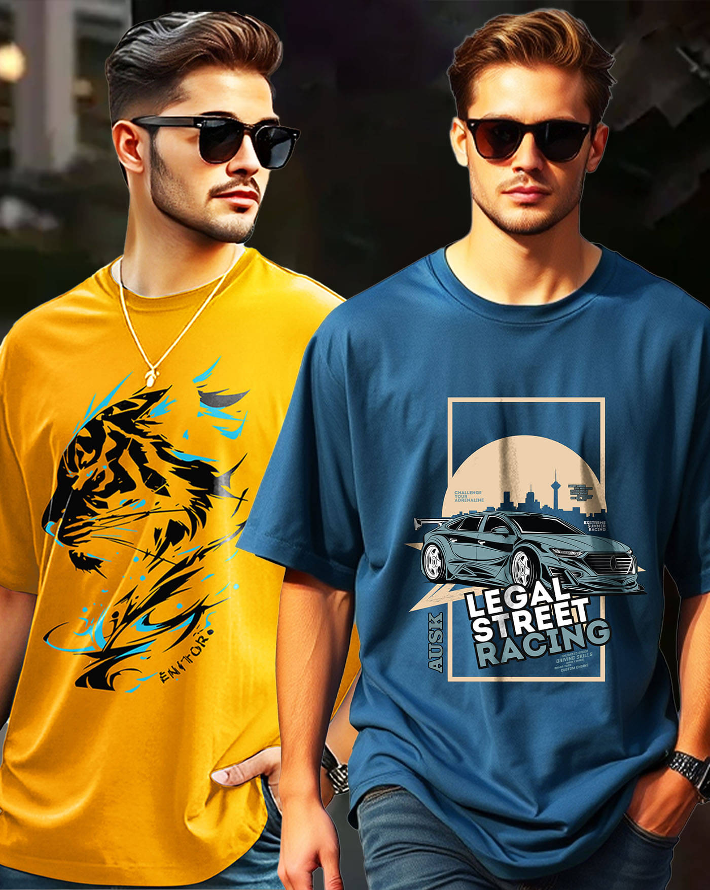     			AOOSH Men Cotton Blend Oversized Fit Printed T-Shirt ( Yellow )