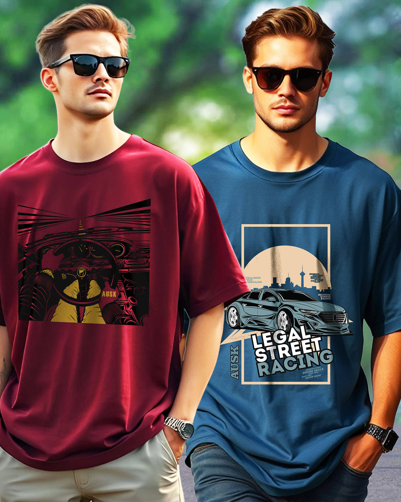     			AOOSH Men Cotton Blend Oversized Fit Printed T-Shirt ( Teal Blue )