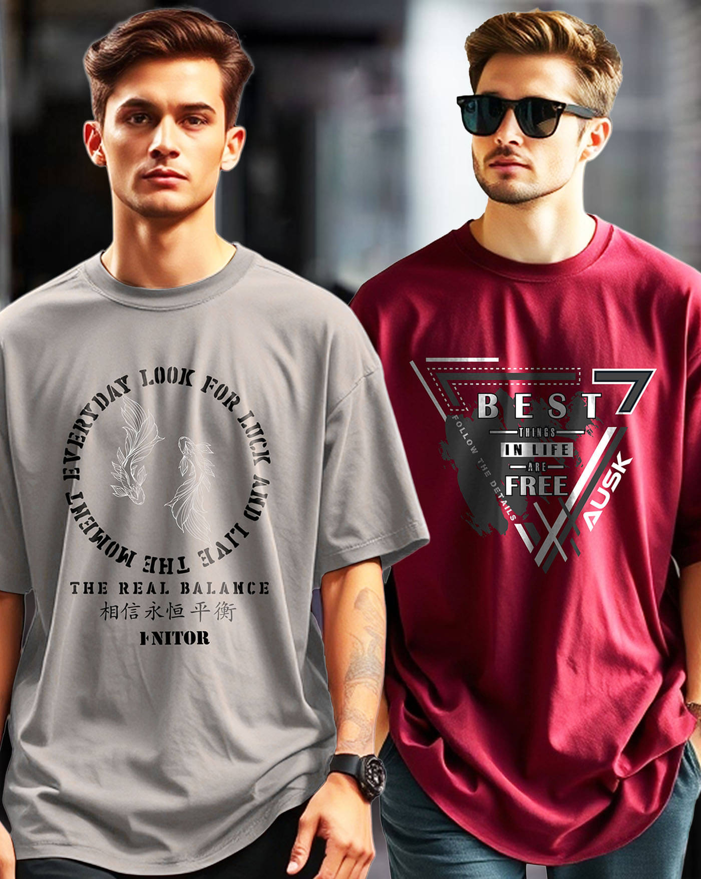     			AOOSH Men Cotton Blend Oversized Fit Printed T-Shirt ( Grey )