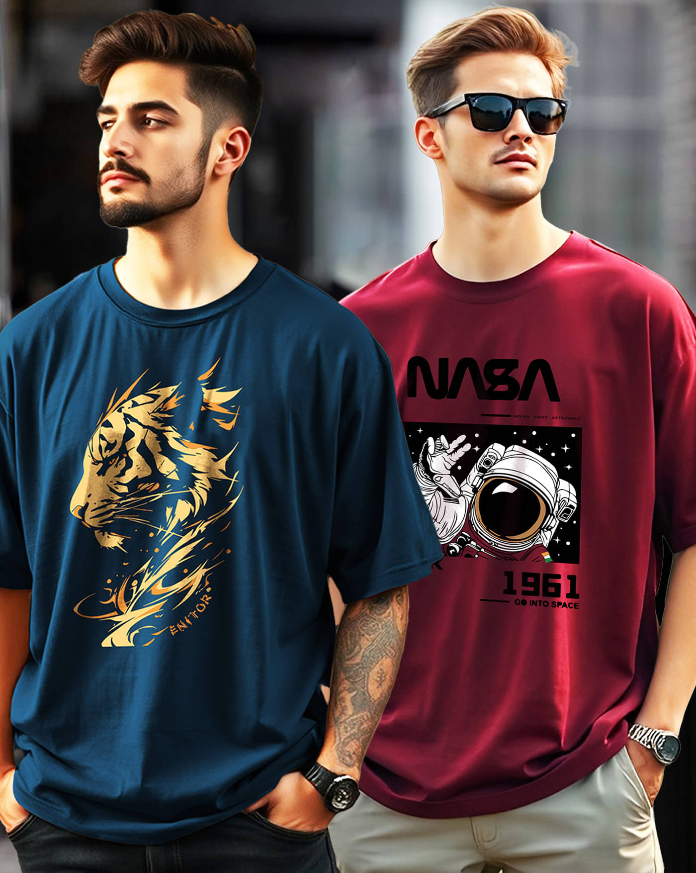     			AOOSH Men Cotton Blend Oversized Fit Printed T-Shirt ( Teal Blue )