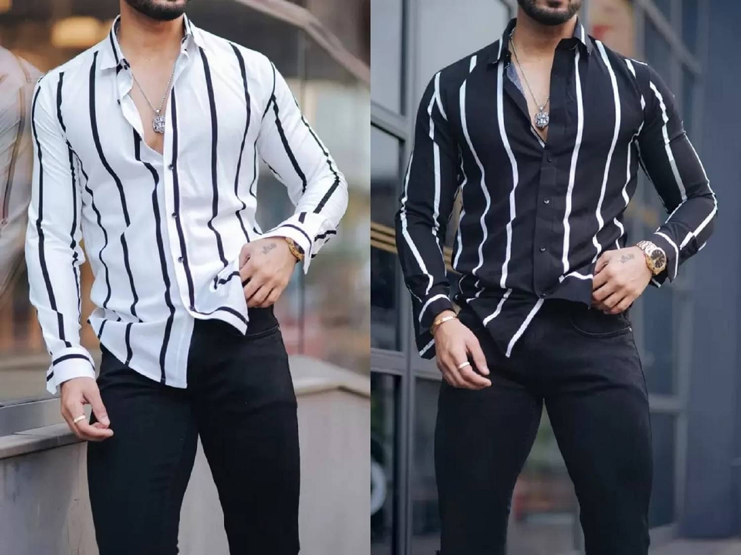     			ARZ Poly Cotton Regular Fit Striped Full Sleeves Men's Casual Shirt - White ( Pack of 2 )