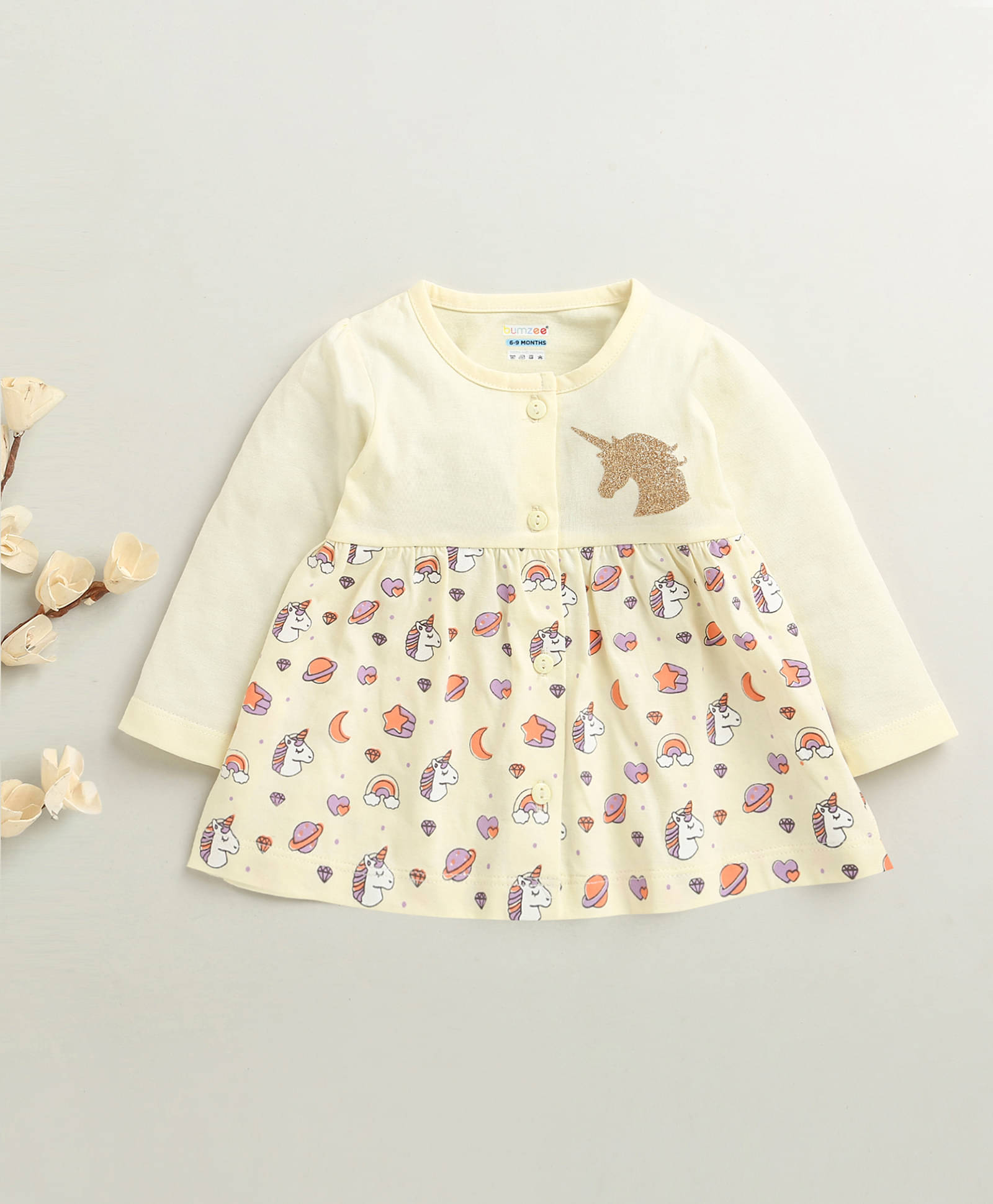     			BUMZEE Pack of 1 Baby Girls Cotton Dress ( Cream )