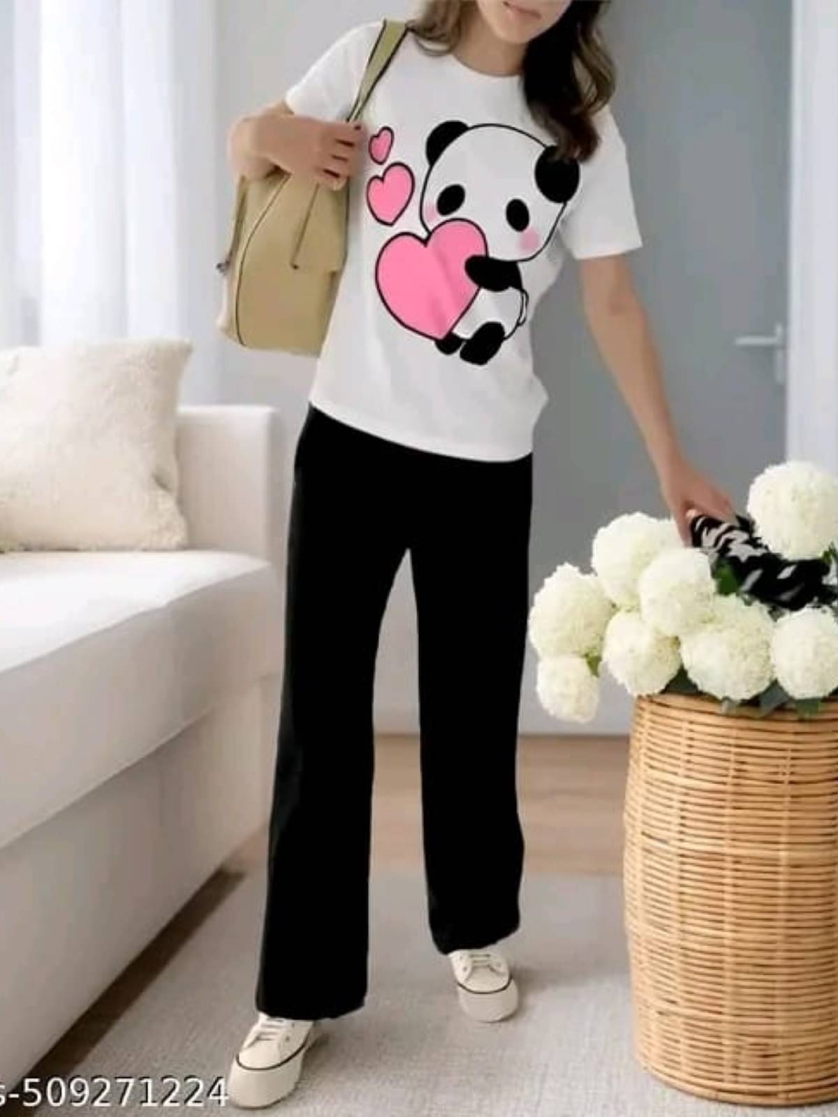     			Detly Women Printed T-Shirt With Trousers Co-Ord Set ( Pink )