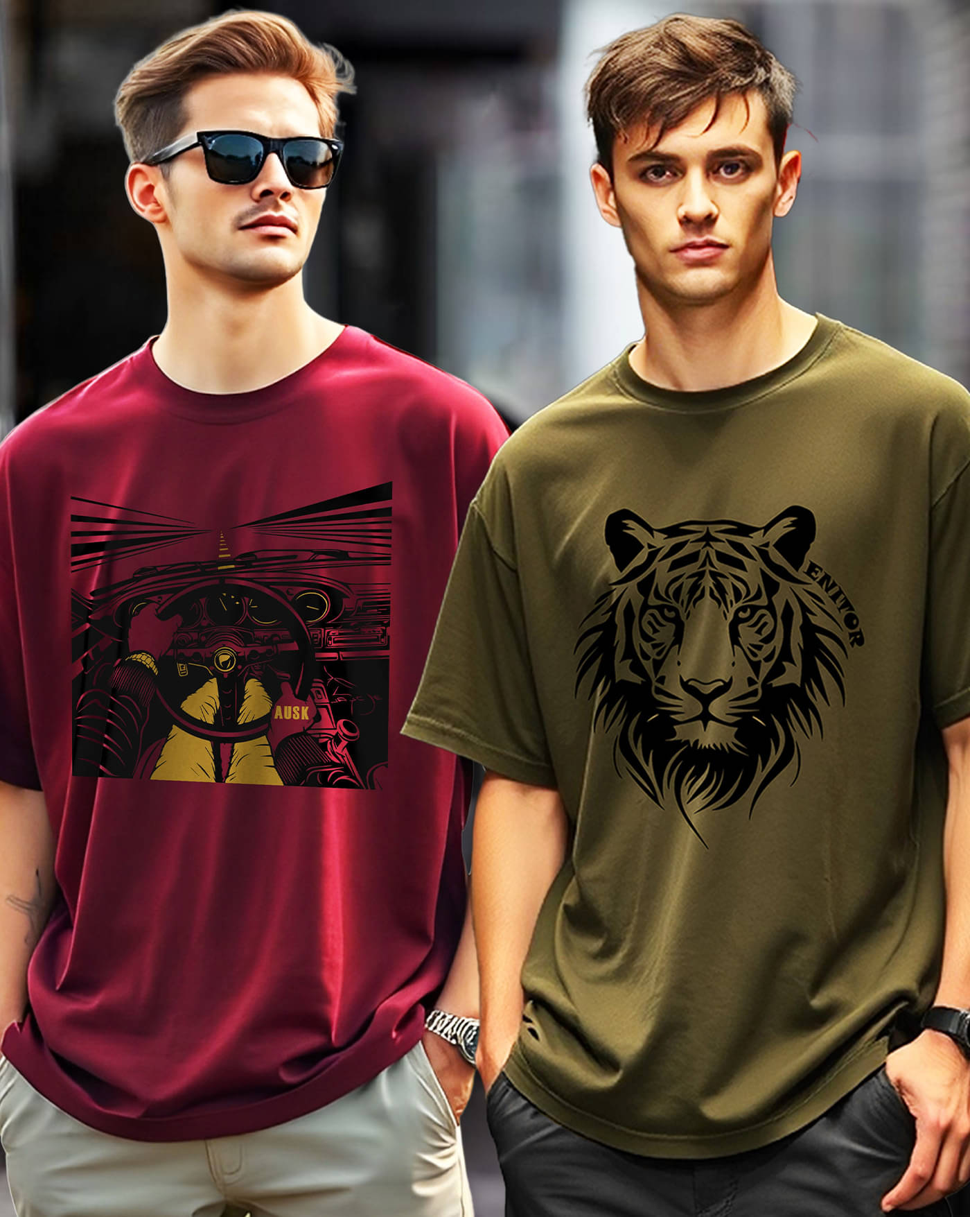     			ENITOR Men Cotton Blend Oversized Fit Printed T-Shirt ( Green )