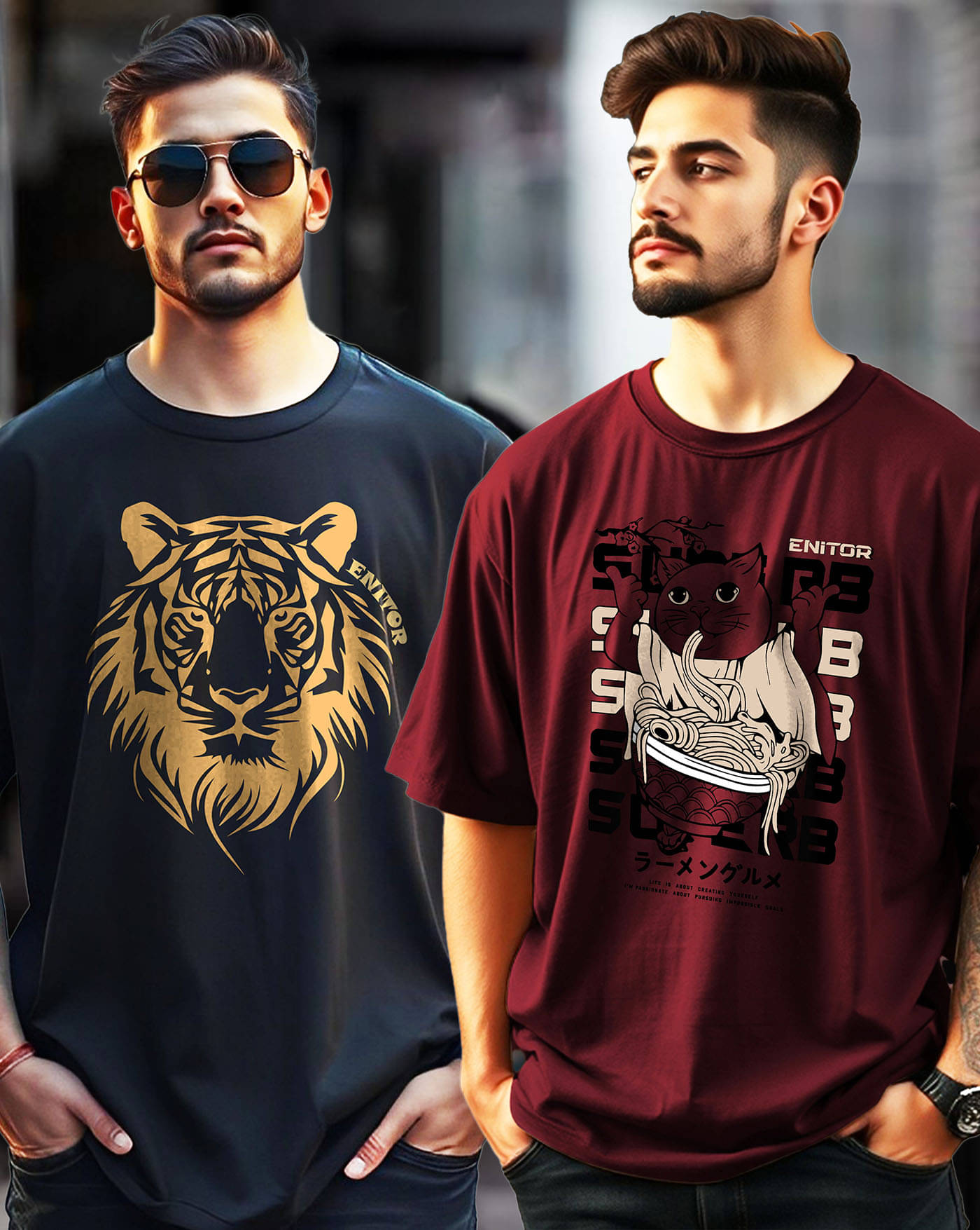 ENITOR Men Cotton Blend Oversized Fit Printed T-Shirt ( Black ) ENITOR Men Cotton Blend Oversized Fit Printed T-Shirt ( Black )