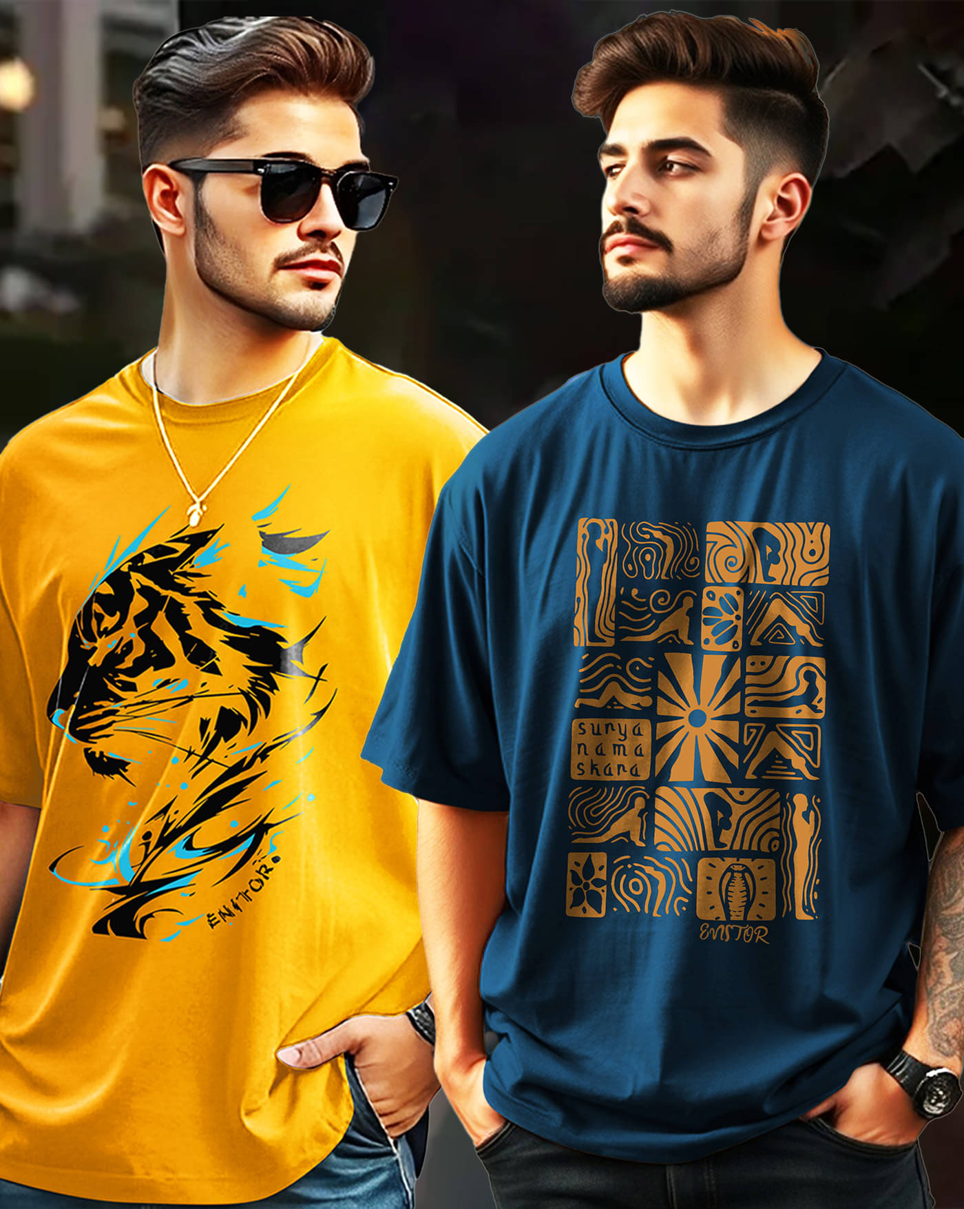 ENITOR Men Cotton Blend Oversized Fit Printed T-Shirt ( Yellow ) ENITOR Men Cotton Blend Oversized Fit Printed T-Shirt ( Yellow )