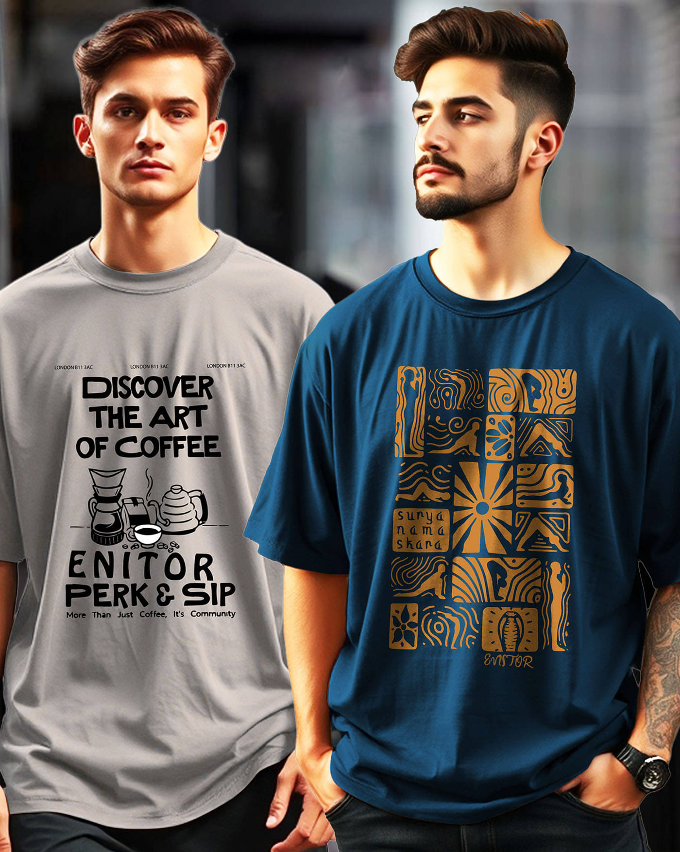     			ENITOR Men Cotton Blend Oversized Fit Printed T-Shirt ( Teal Blue )
