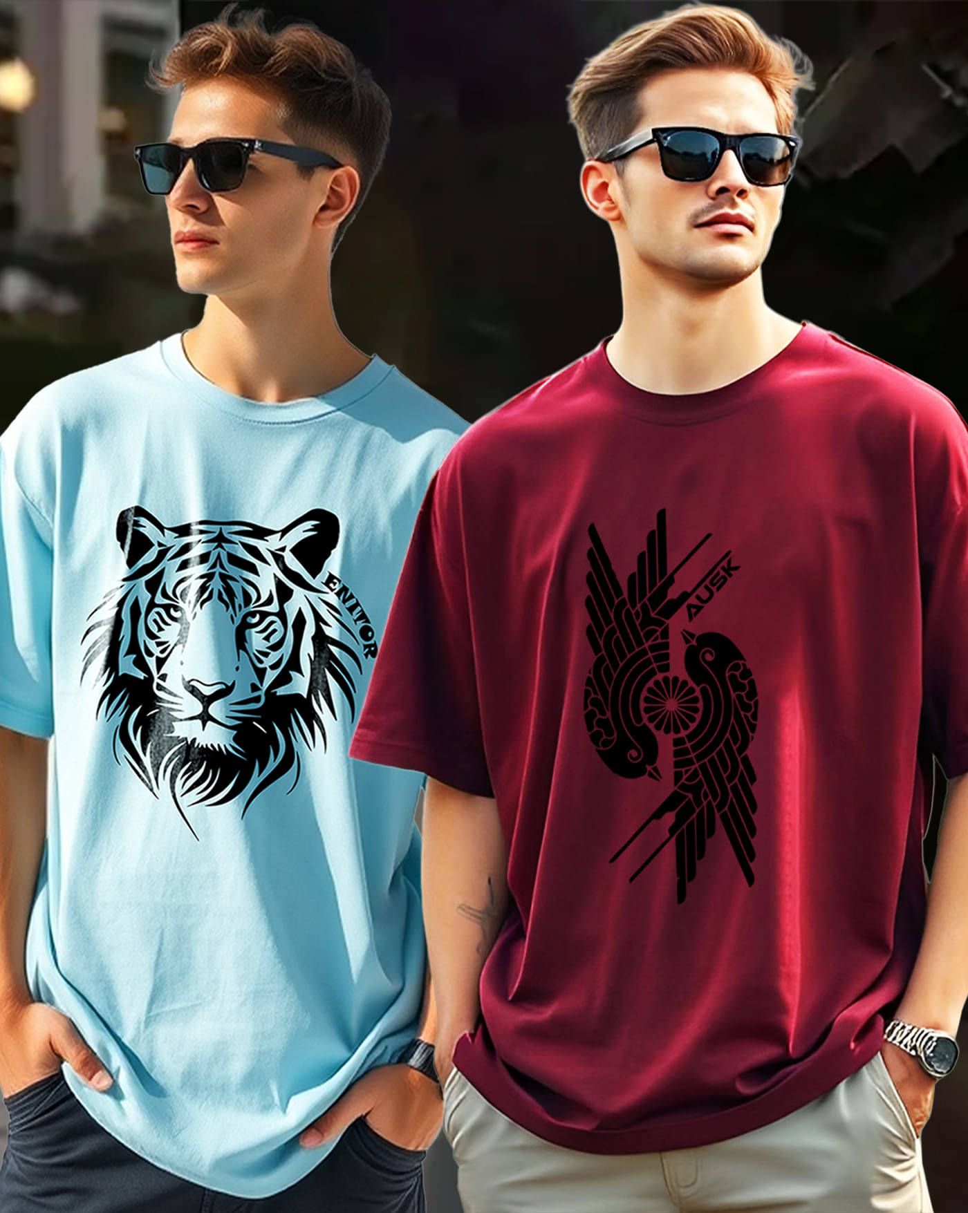     			ENITOR Men Cotton Blend Oversized Fit Printed T-Shirt ( Sky Blue )