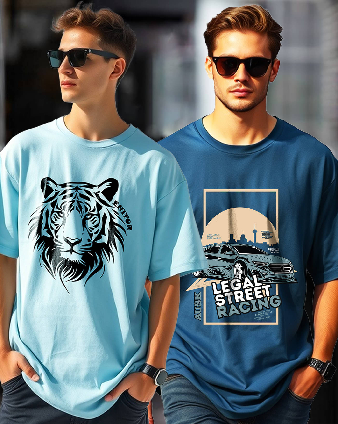     			ENITOR Men Cotton Blend Oversized Fit Printed T-Shirt ( Sky Blue )