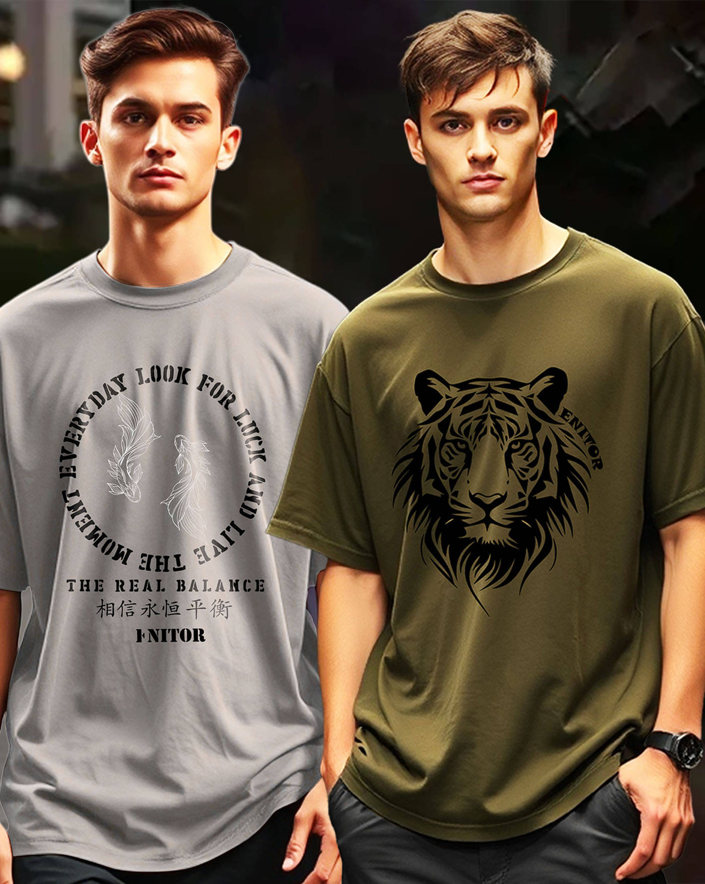 ENITOR Men Cotton Blend Oversized Fit Printed T-Shirt ( Green ) ENITOR Men Cotton Blend Oversized Fit Printed T-Shirt ( Green )