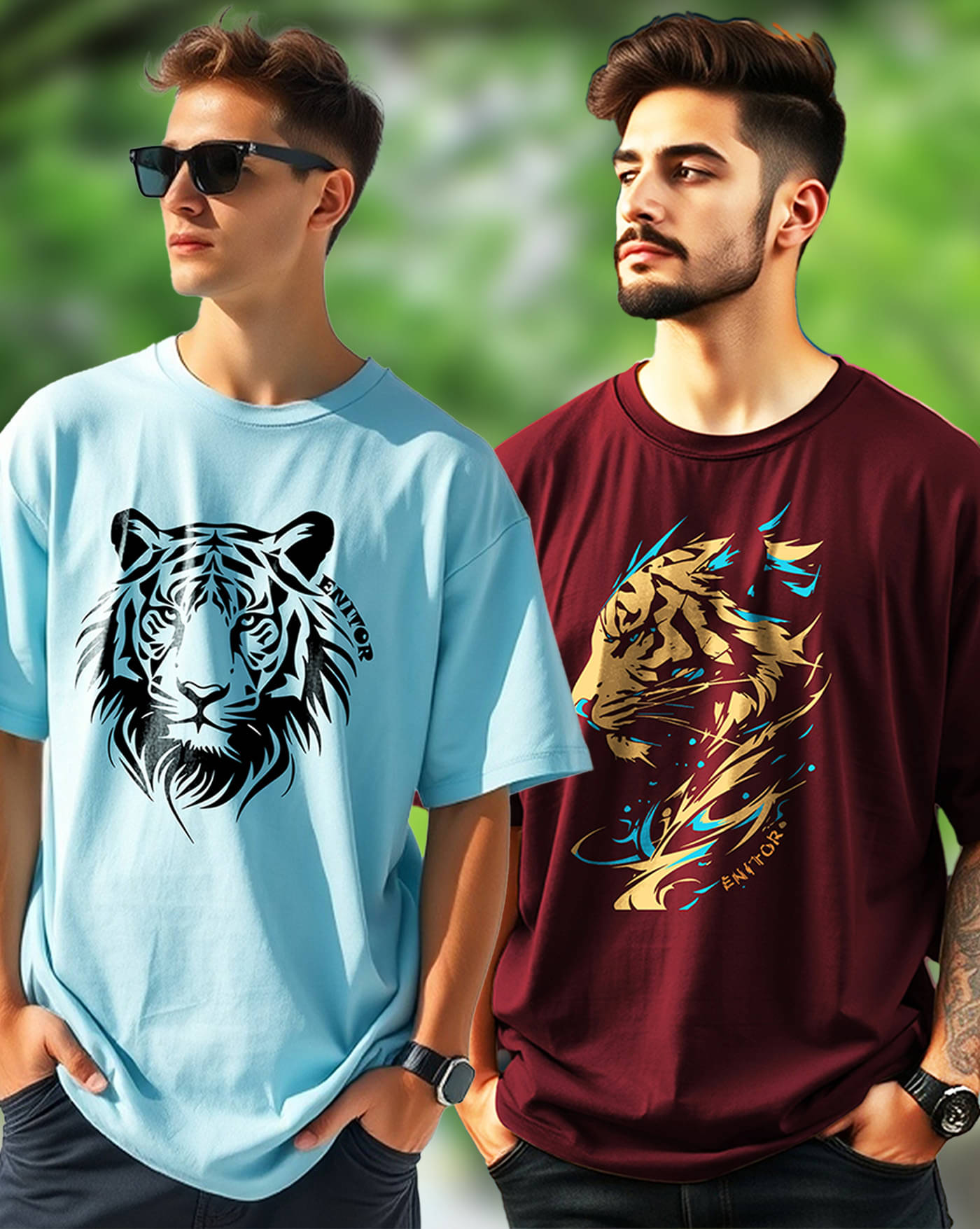     			ENITOR Men Cotton Blend Oversized Fit Printed T-Shirt ( Sky Blue )