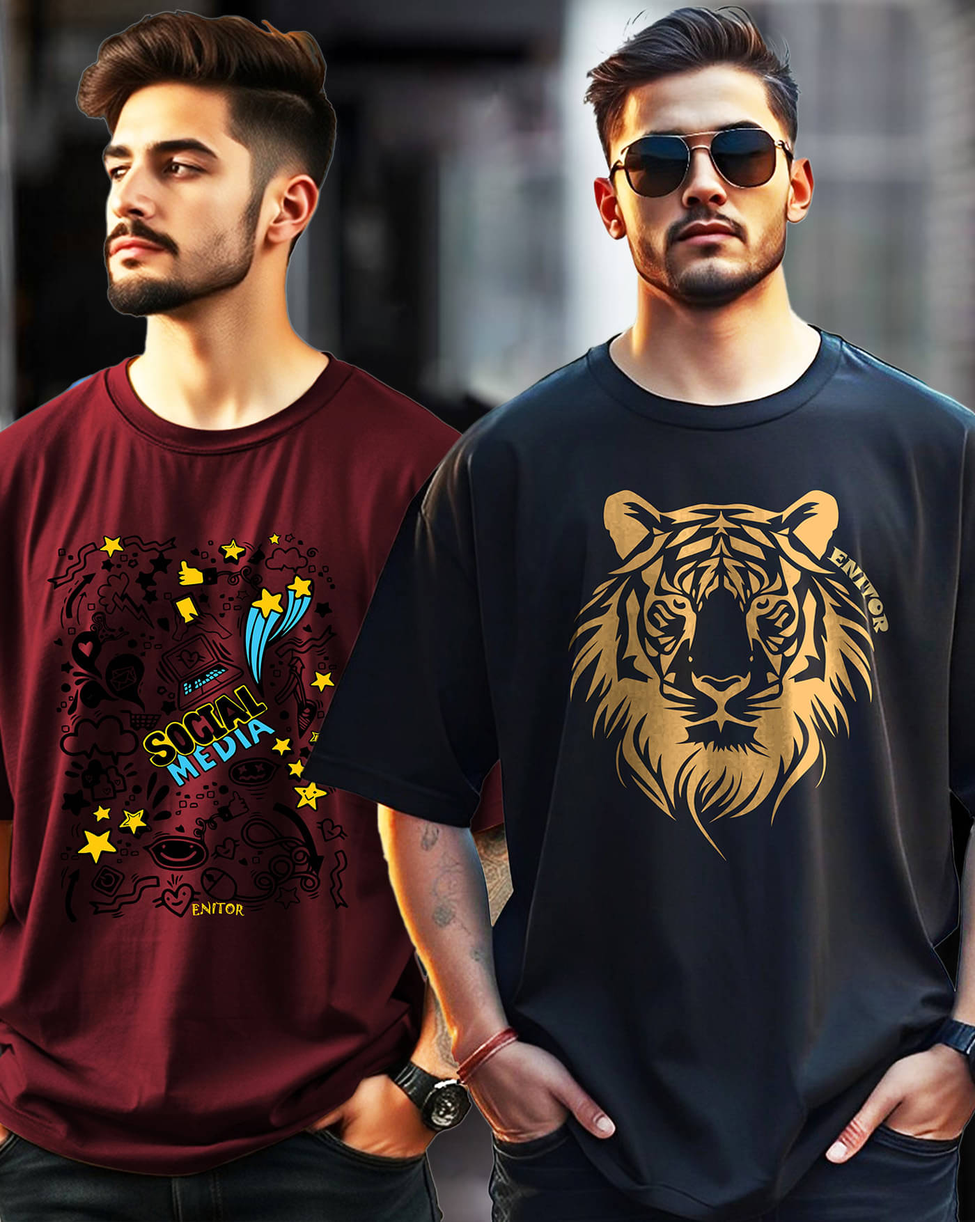     			ENITOR Men Cotton Blend Oversized Fit Printed T-Shirt ( Black )