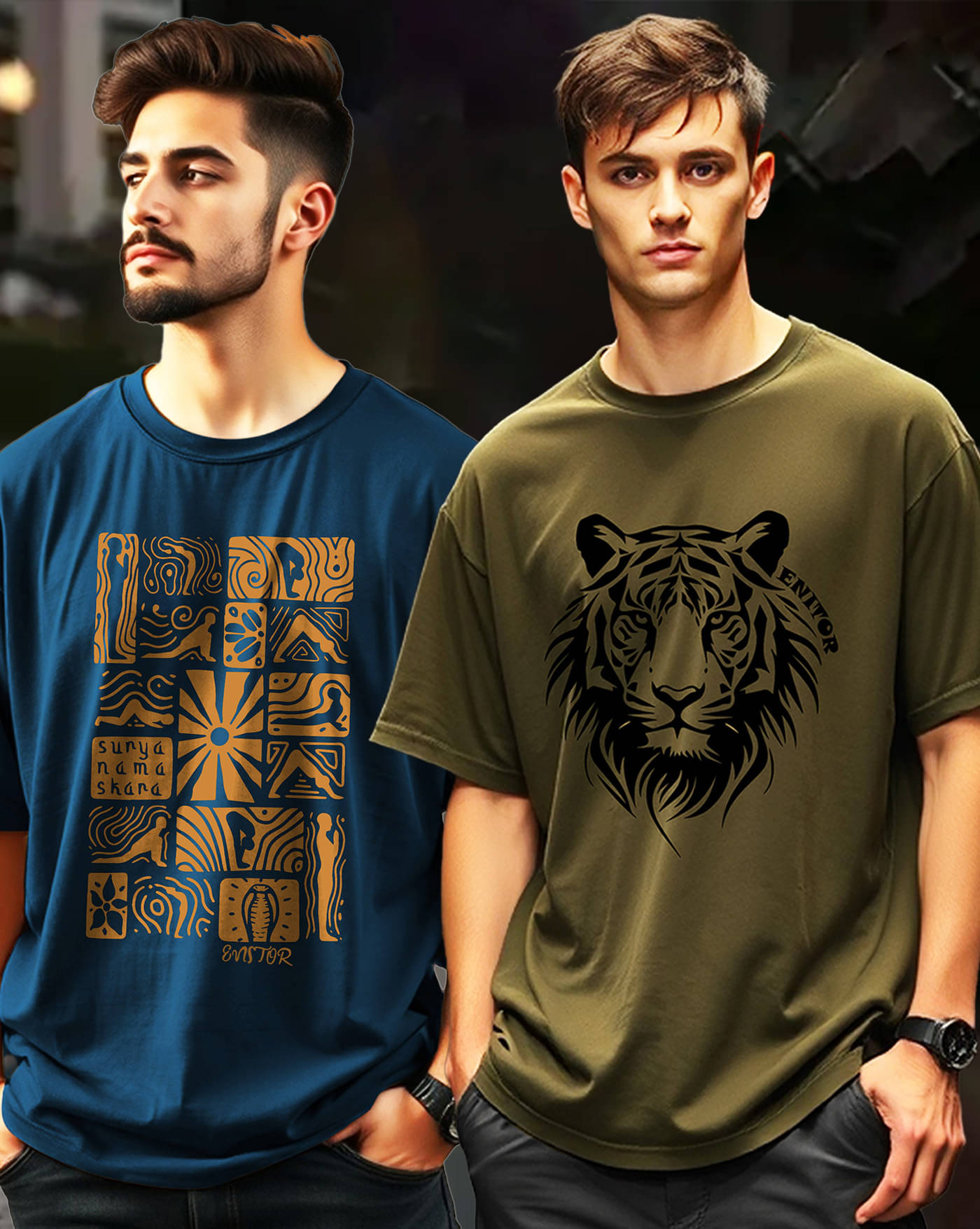 ENITOR Men Cotton Blend Oversized Fit Printed T-Shirt ( Green ) ENITOR Men Cotton Blend Oversized Fit Printed T-Shirt ( Green )