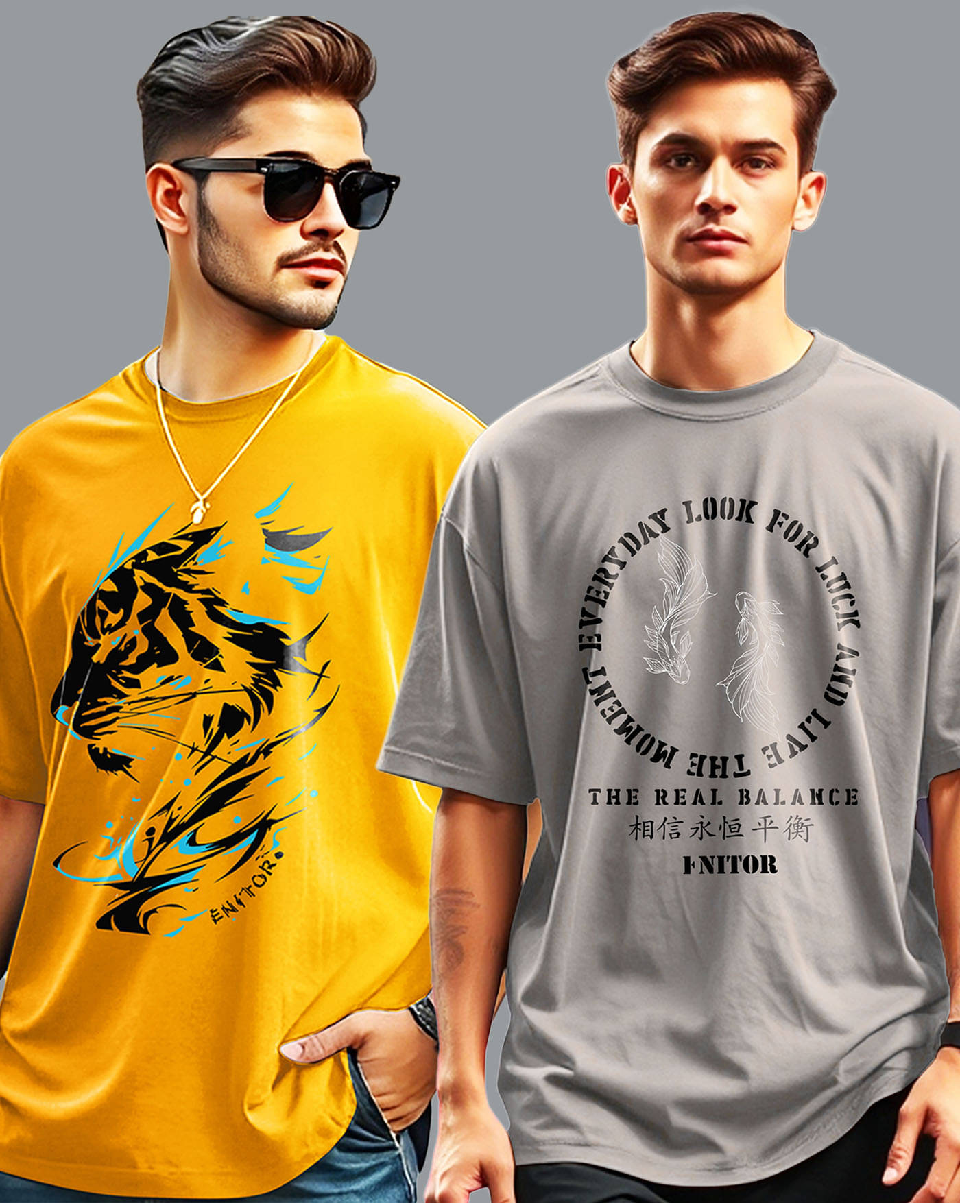     			ENITOR Men Cotton Blend Oversized Fit Printed T-Shirt ( Yellow )