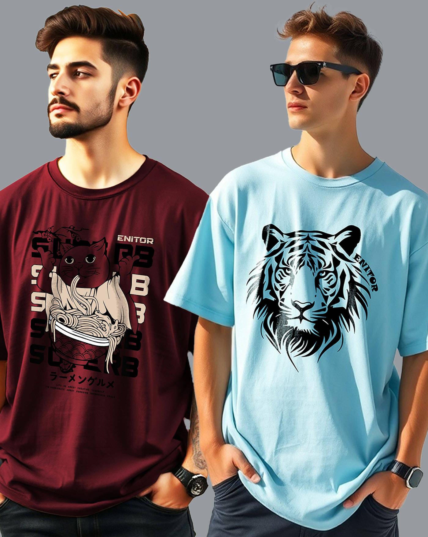 ENITOR Men Cotton Blend Oversized Fit Printed T-Shirt ( Sky Blue ) ENITOR Men Cotton Blend Oversized Fit Printed T-Shirt ( Sky Blue )