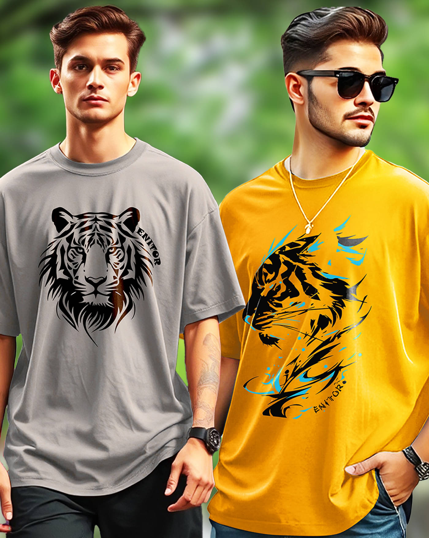     			ENITOR Men Cotton Blend Oversized Fit Printed T-Shirt ( Yellow )