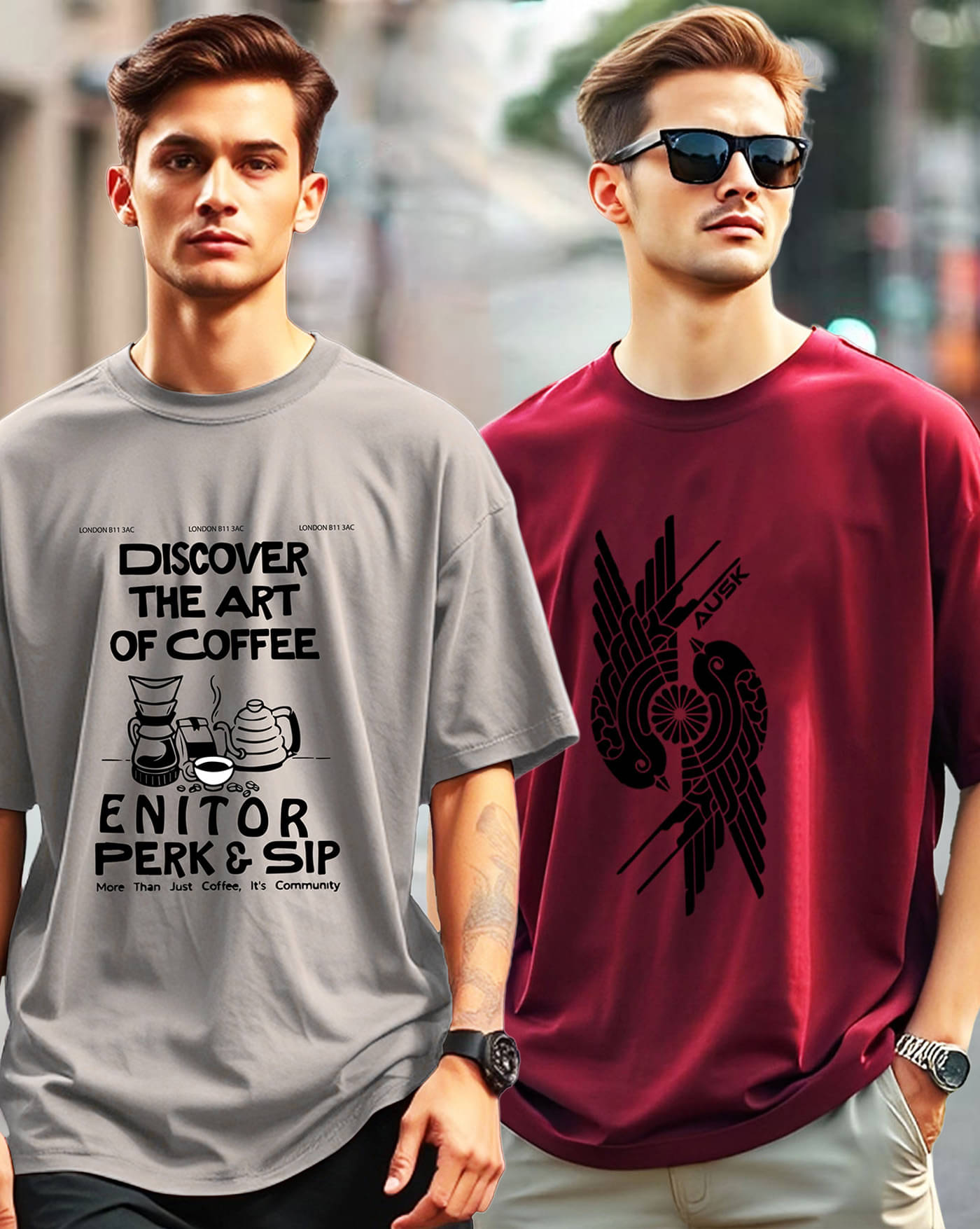     			ENITOR Men Cotton Blend Oversized Fit Printed T-Shirt ( Grey )