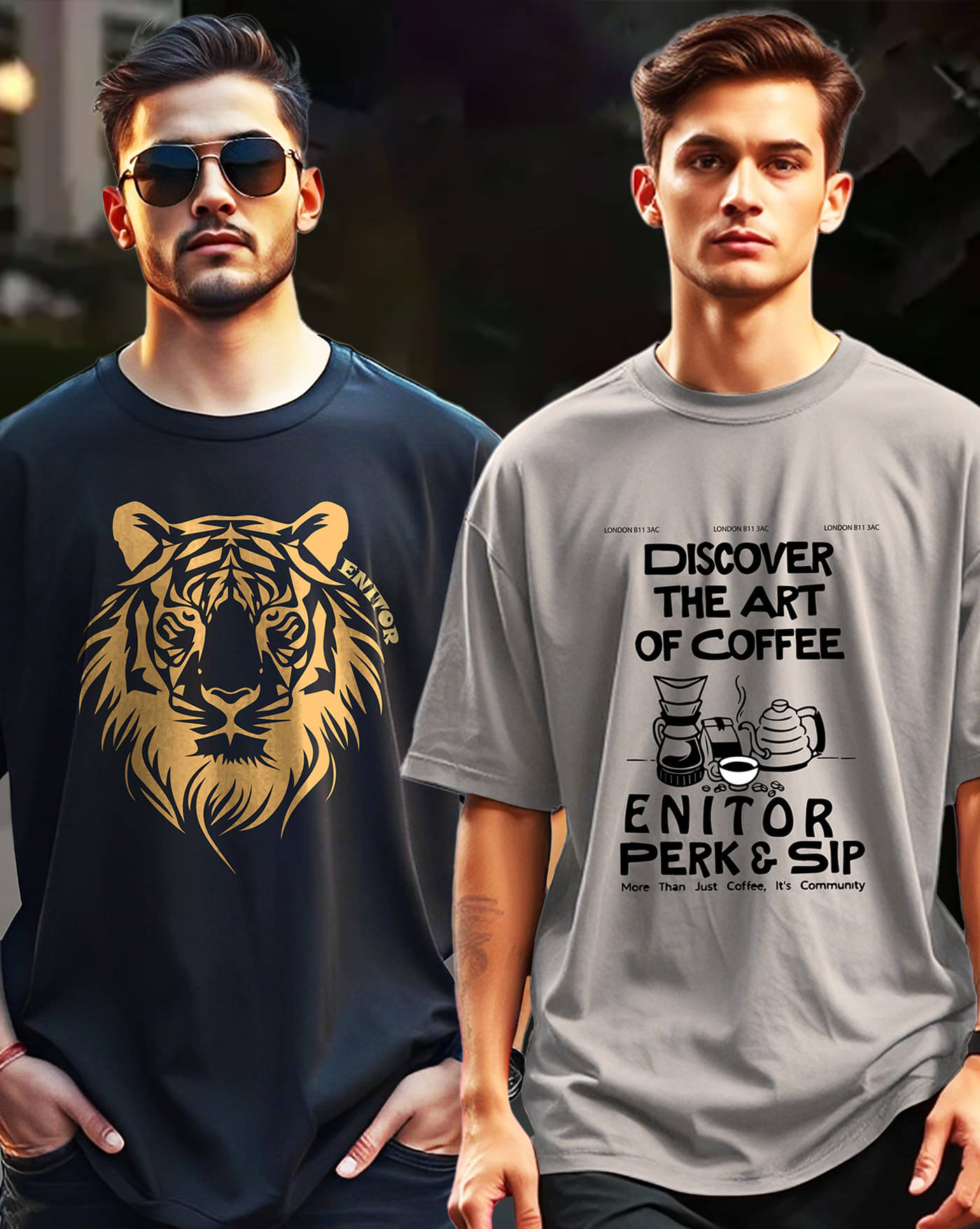     			ENITOR Men Cotton Blend Oversized Fit Printed T-Shirt ( Black )
