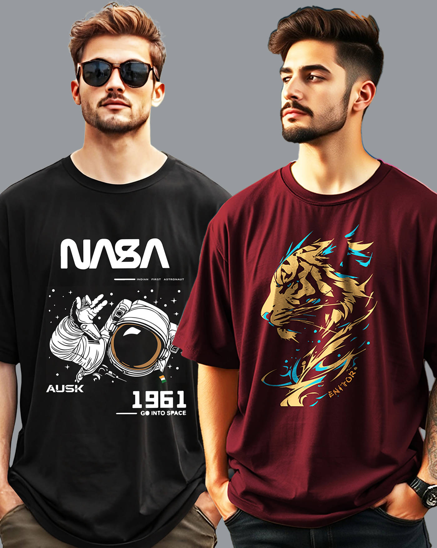     			ENITOR Men Cotton Blend Oversized Fit Printed T-Shirt ( Maroon )