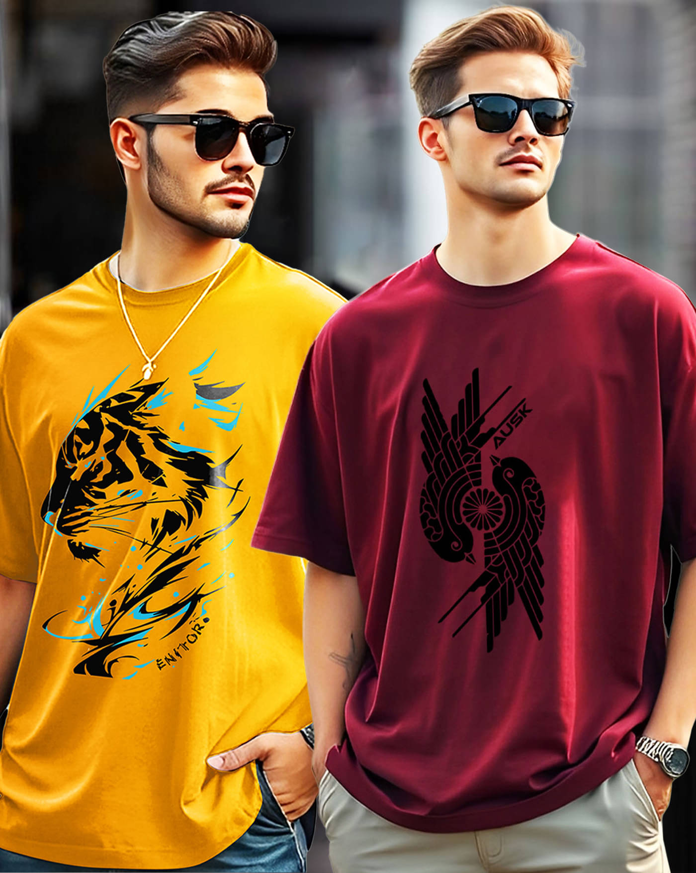 ENITOR Men Cotton Blend Oversized Fit Printed T-Shirt ( Yellow ) ENITOR Men Cotton Blend Oversized Fit Printed T-Shirt ( Yellow )