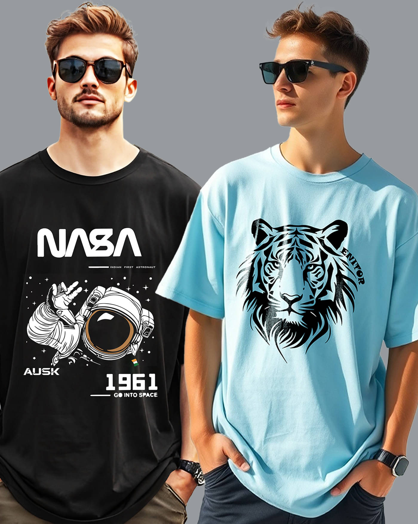 ENITOR Men Cotton Blend Oversized Fit Printed T-Shirt ( Sky Blue )     			ENITOR Men Cotton Blend Oversized Fit Printed T-Shirt ( Sky Blue )