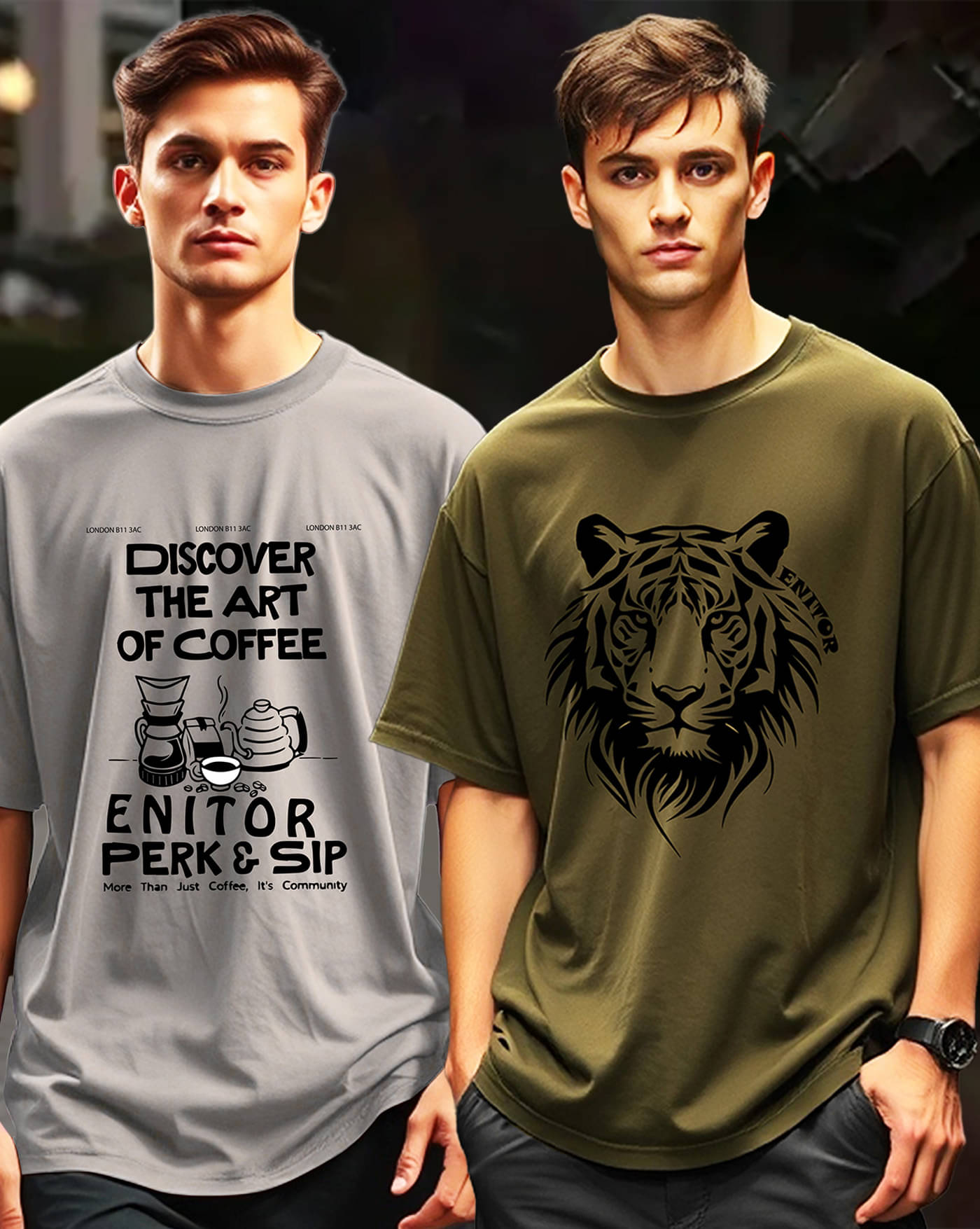     			ENITOR Men Cotton Blend Oversized Fit Printed T-Shirt ( Green )