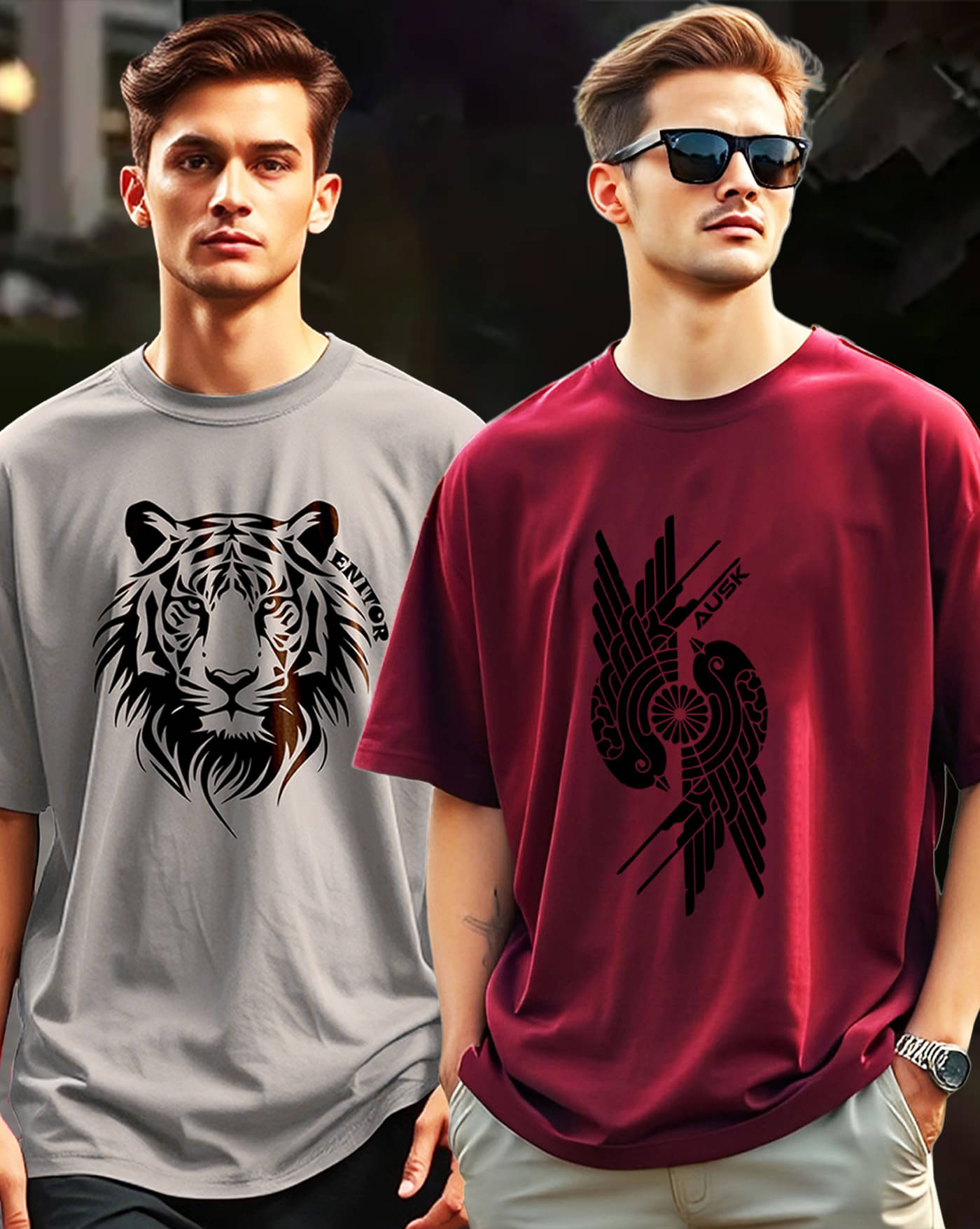     			ENITOR Men Cotton Blend Oversized Fit Printed T-Shirt ( Grey )