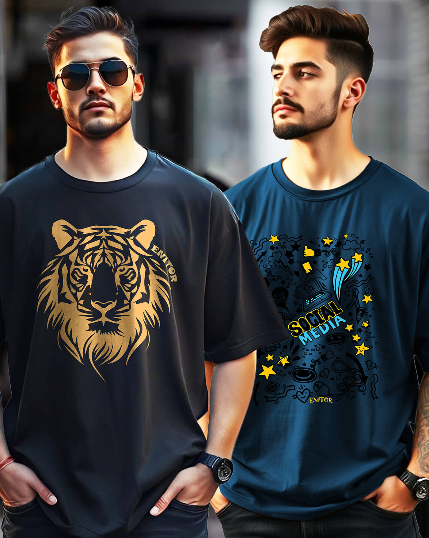 ENITOR Men Cotton Blend Oversized Fit Printed T-Shirt ( Black ) ENITOR Men Cotton Blend Oversized Fit Printed T-Shirt ( Black )
