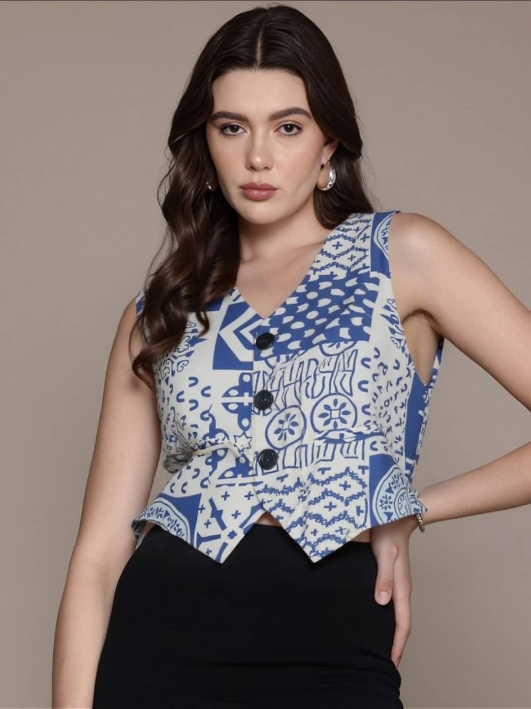     			MAYKR Cotton Women's Waistcoats - Blue ( Single )
