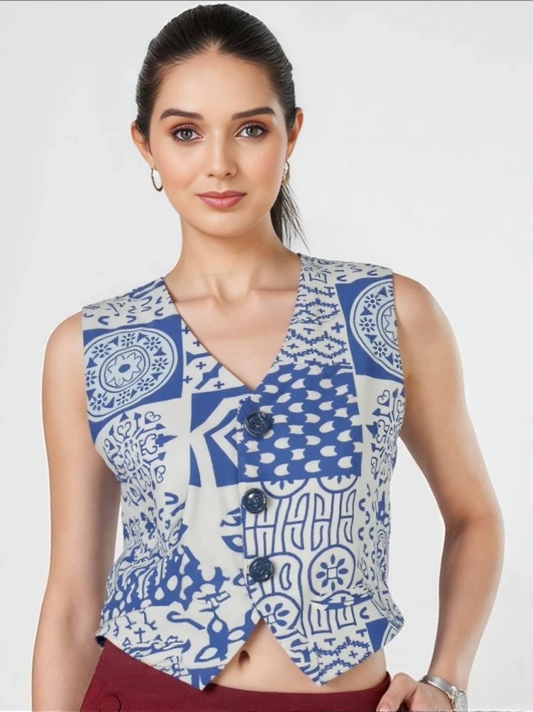     			MAYKR Cotton Women's Waistcoats - Blue ( Single )