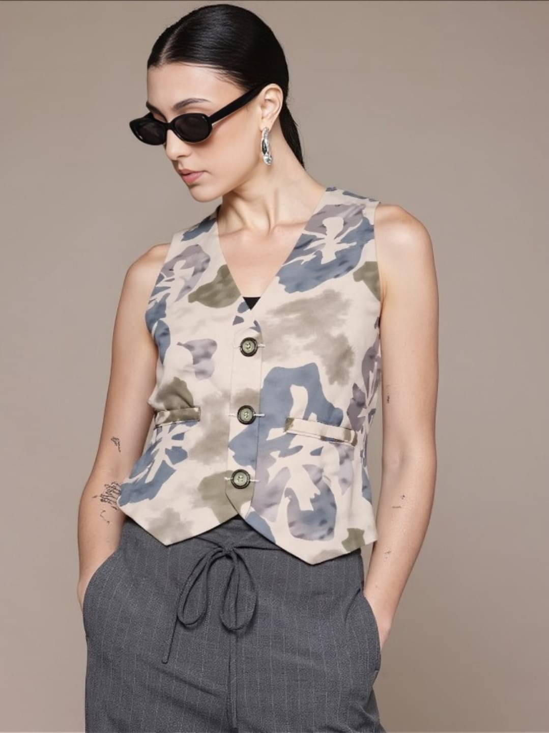     			MAYKR Cotton Women's Waistcoats - Off White ( Single )