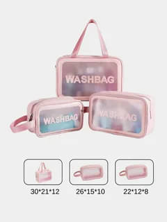     			Makeup Pouch Set, Cosmetic Organizer Bag for Women and Girls Travel Waterproof Toiletry Storage Kit (3Pcs - Pink)