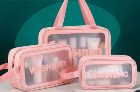     			Makeup Pouch Set, Cosmetic Organizer Bag for Women and Girls Travel Waterproof Toiletry Storage Kit (3Pcs - Pink)