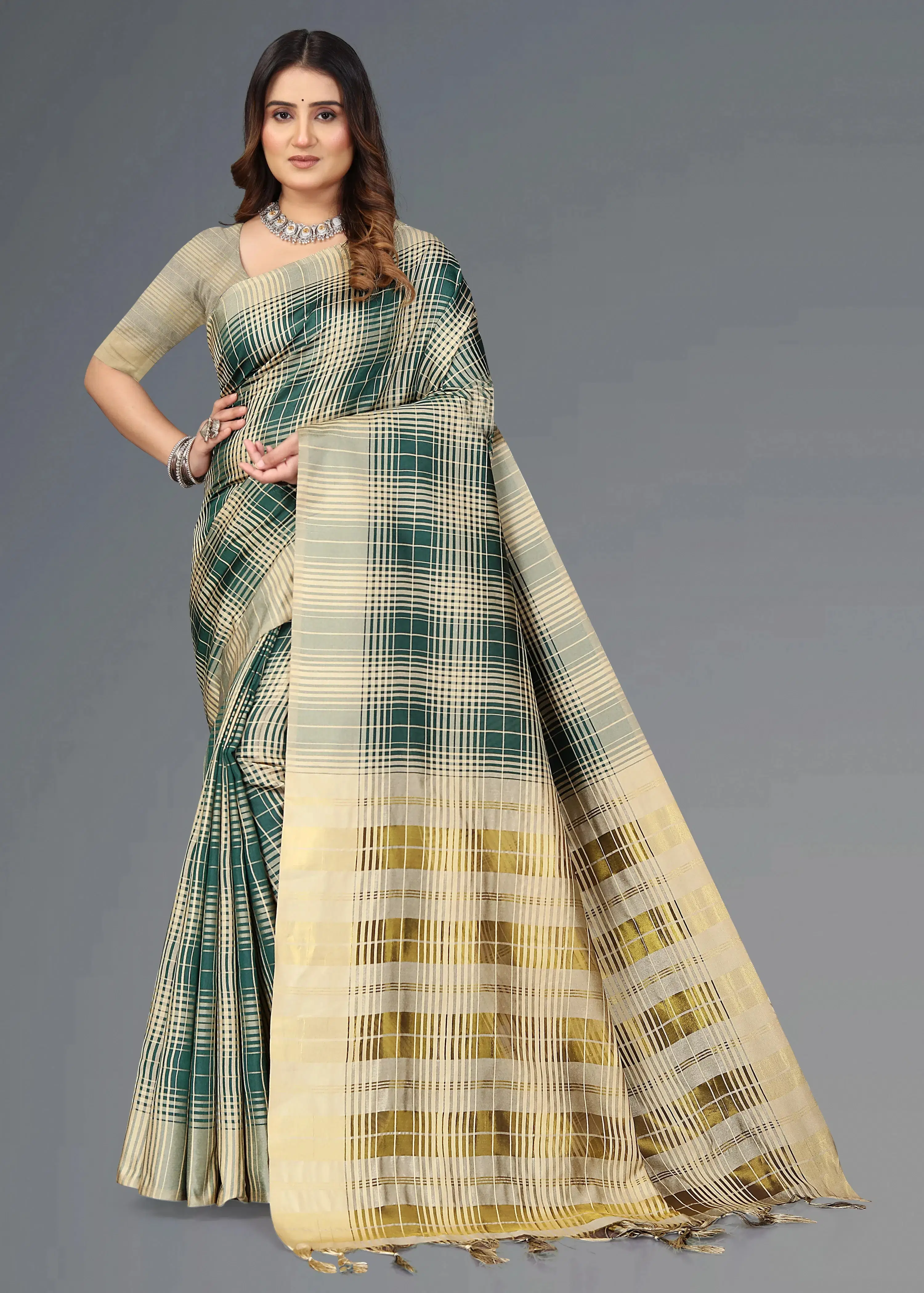 Priyansh Creation Cotton Blend Checks Saree With Unstitched Blouse Piece ( Multicolor ) Priyansh Creation Cotton Blend Checks Saree With Unstitched Blouse Piece ( Multicolor )