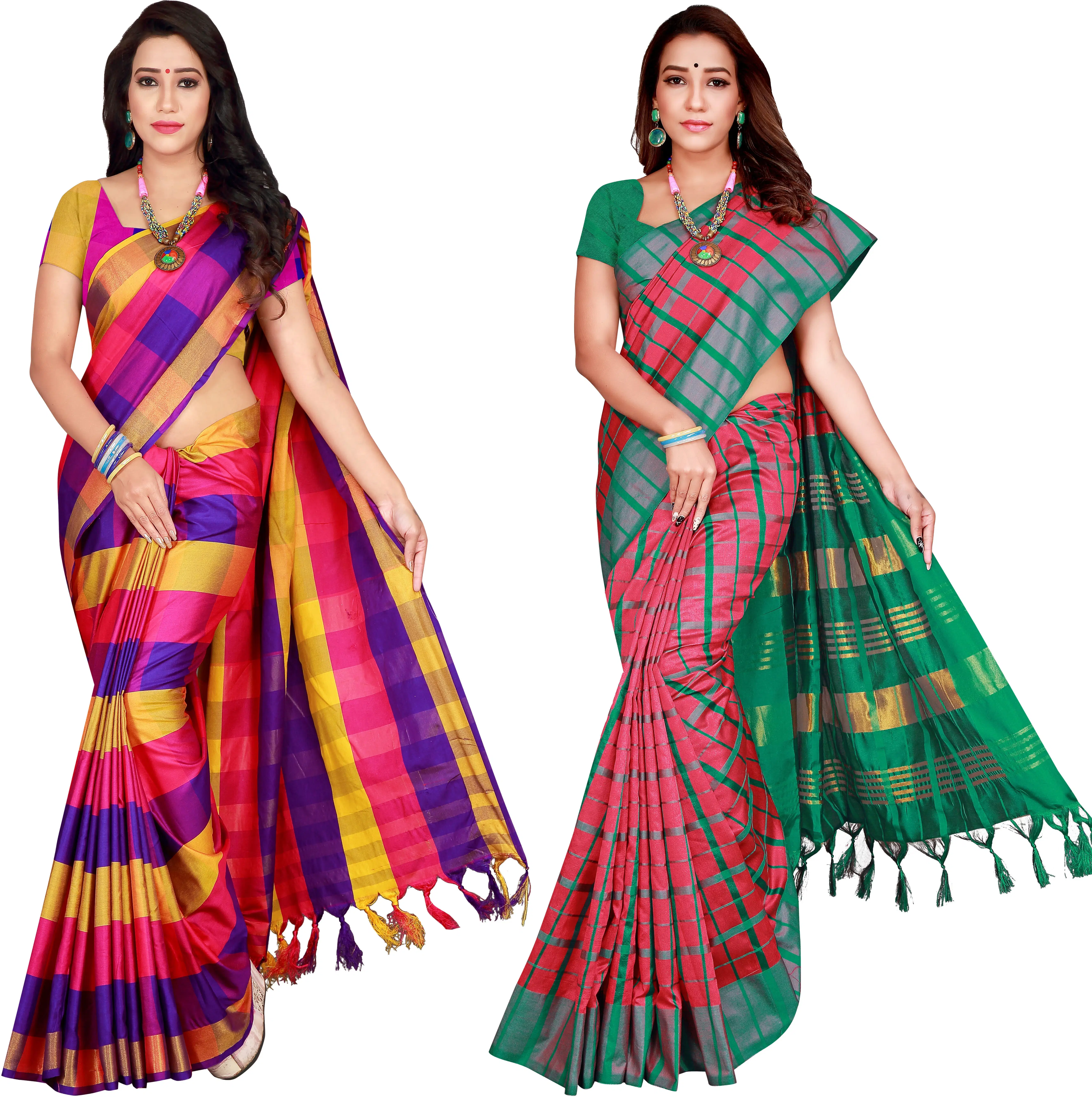Priyansh Creation Cotton Silk Checks Saree With Unstitched Blouse Piece ( Multicolor ) Priyansh Creation Cotton Silk Checks Saree With Unstitched Blouse Piece ( Multicolor )