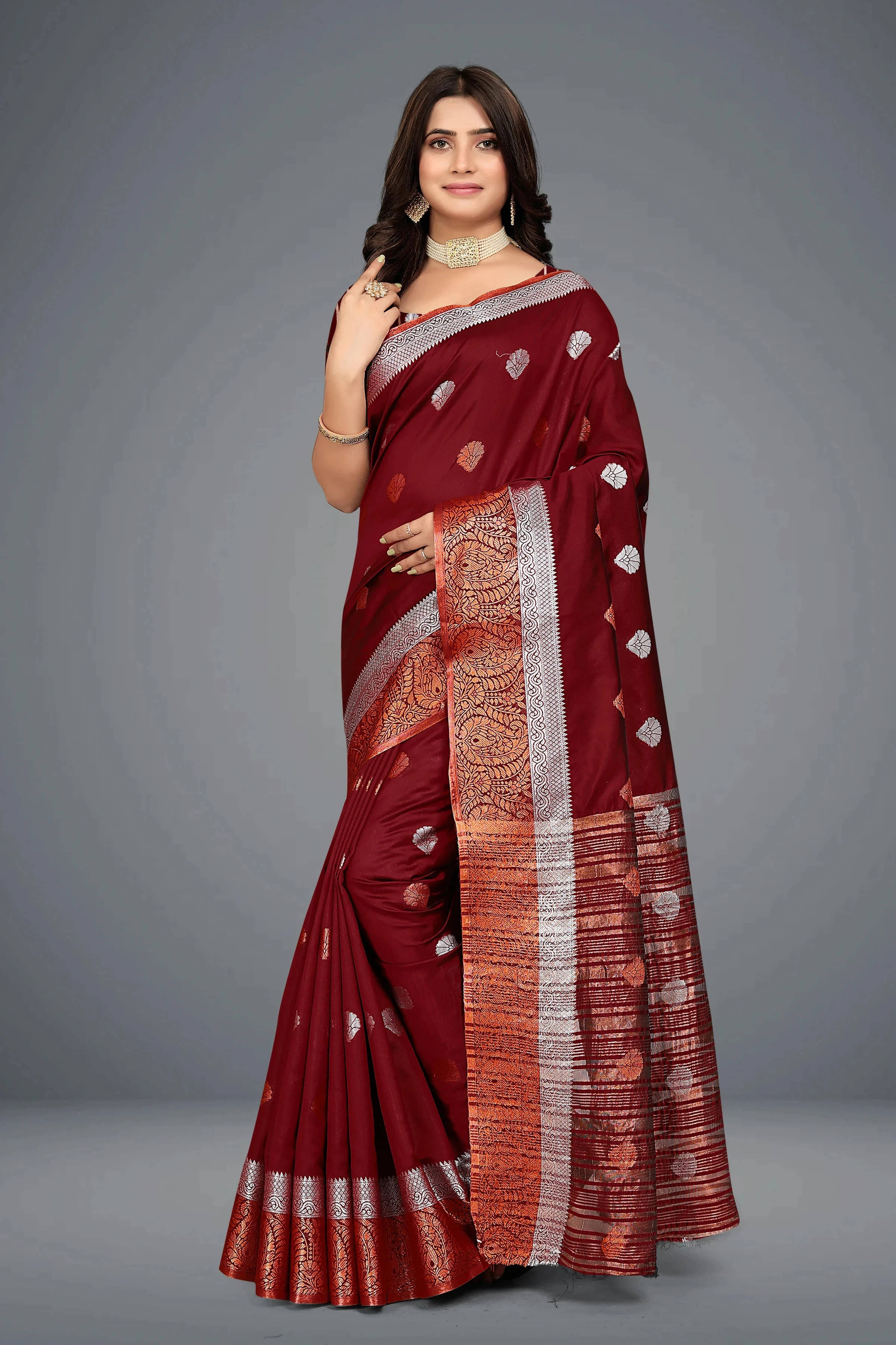     			Priyansh Creation Cotton Silk Woven Saree With Unstitched Blouse Piece ( Brown )