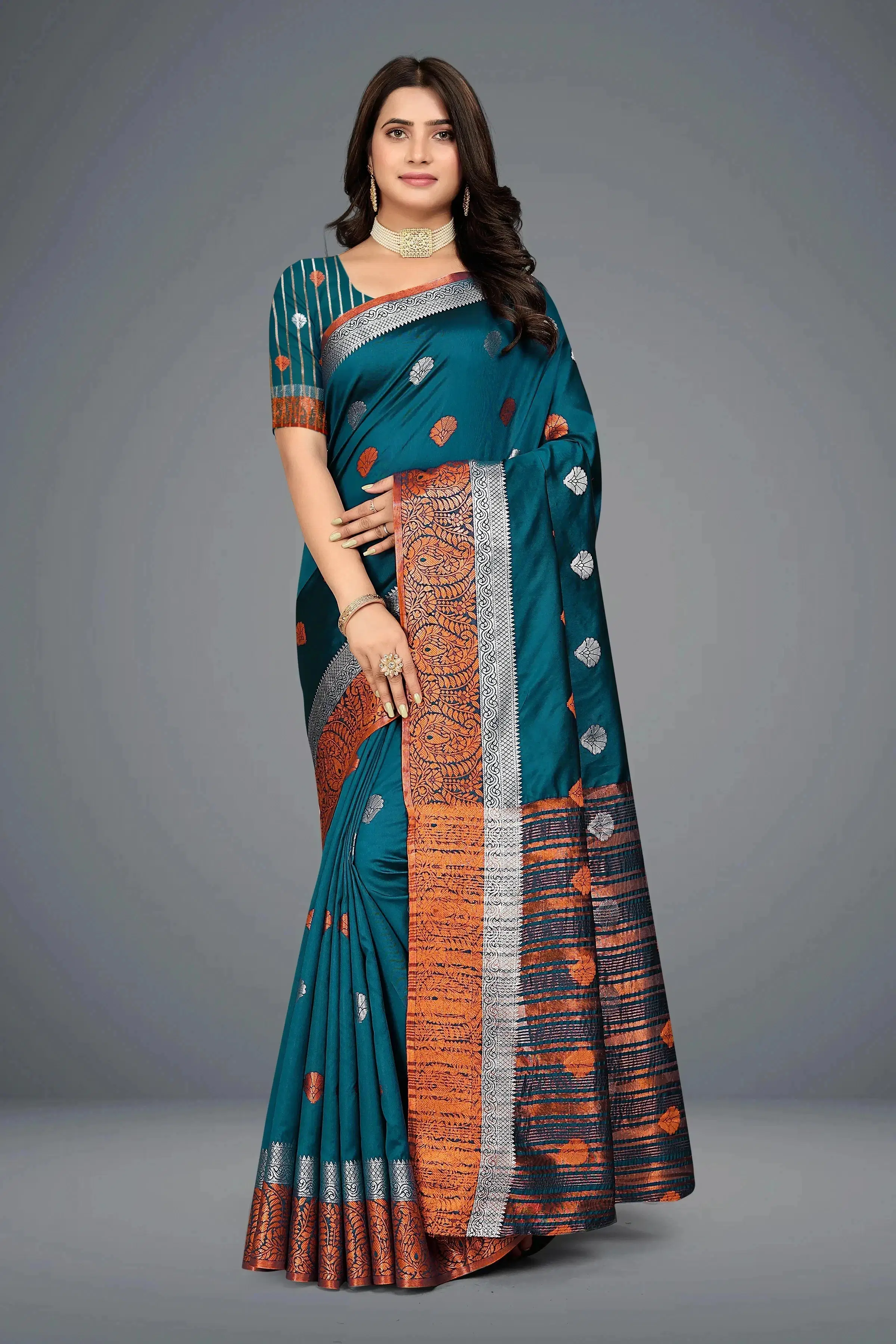     			Priyansh Creation Cotton Silk Woven Saree With Unstitched Blouse Piece ( Green )