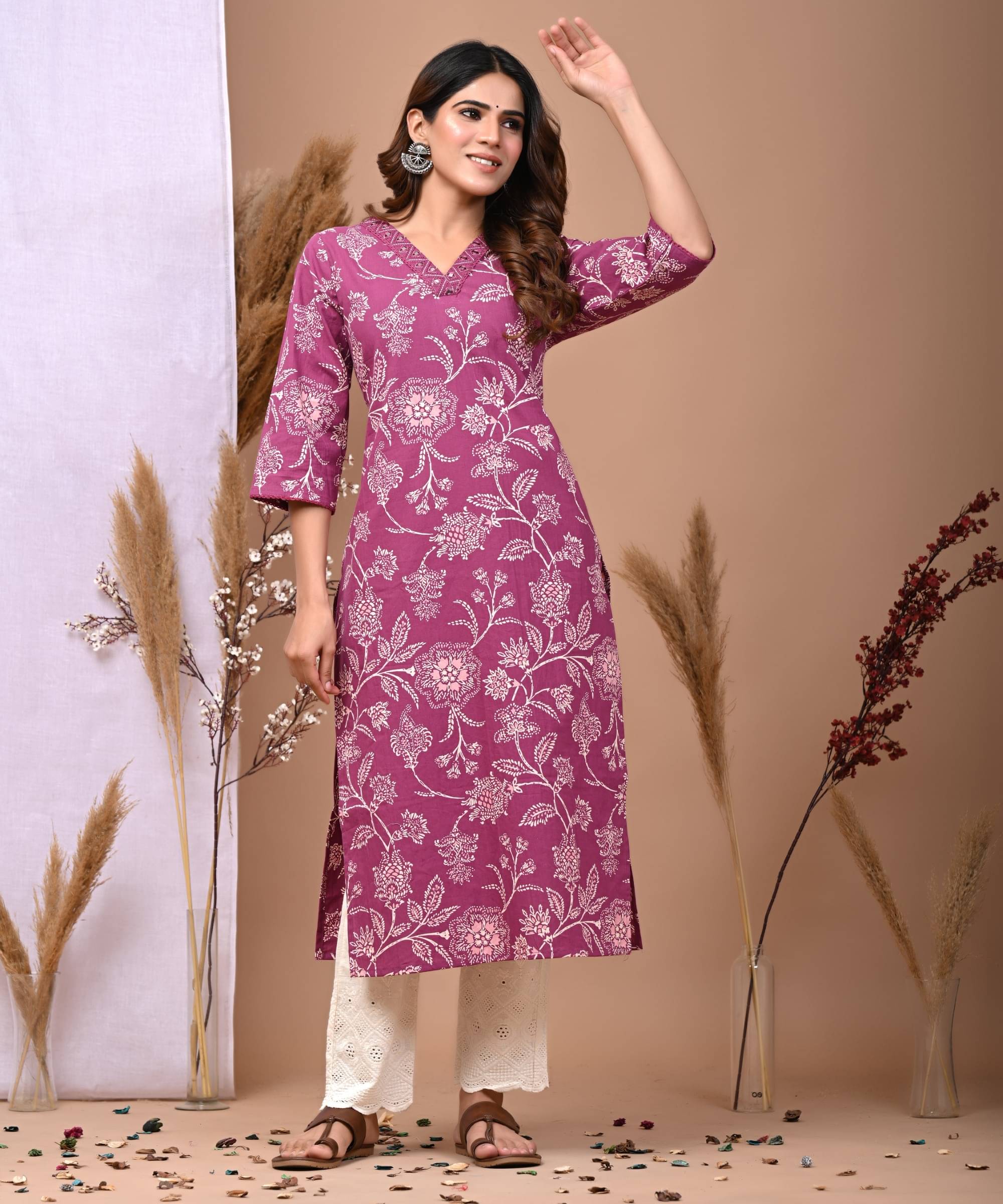     			Rimeline Fashion Women Cotton Printed Straight Kurti ( Purple )