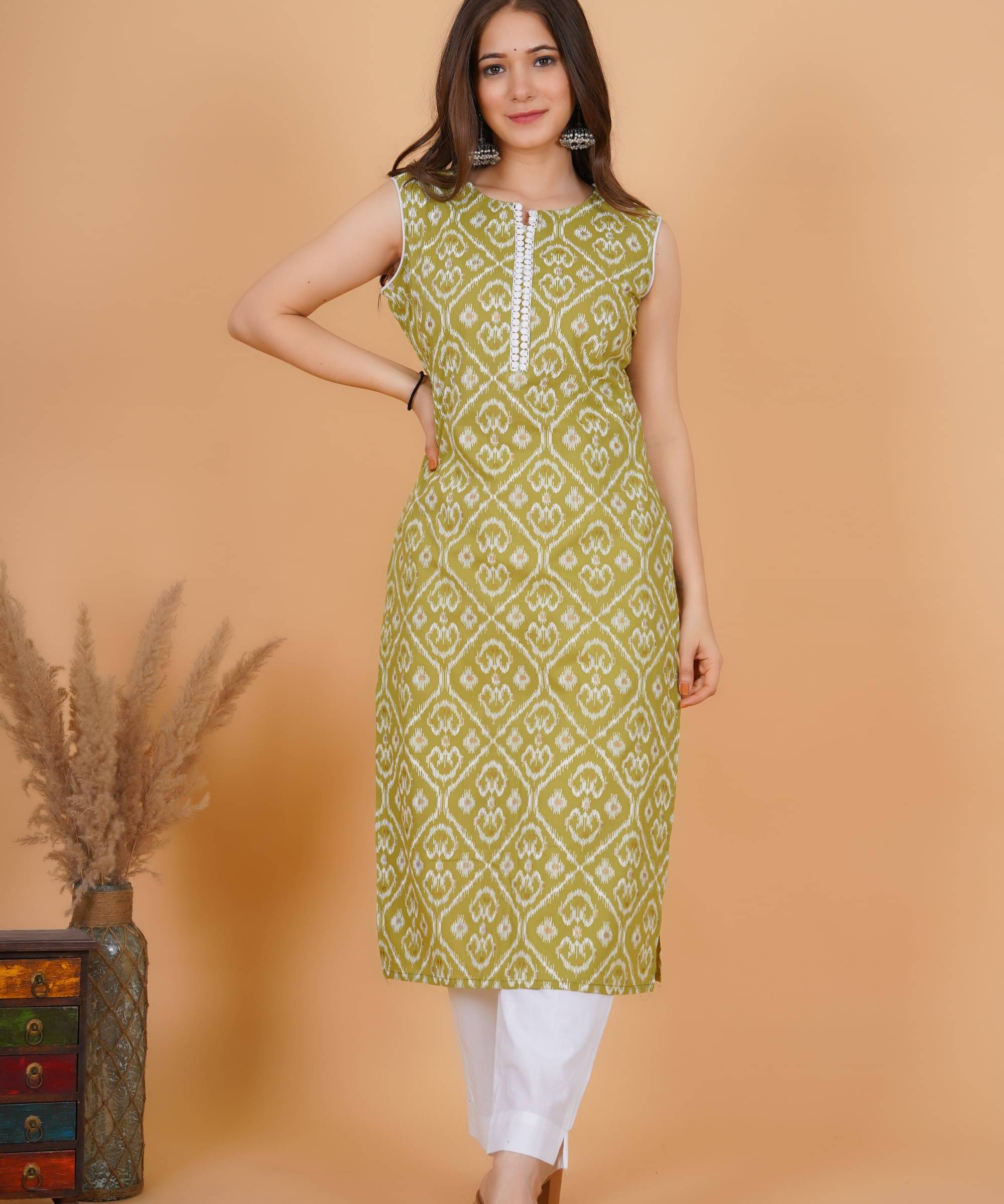     			Rimeline Fashion Women Cotton Printed Straight Kurti ( Green )