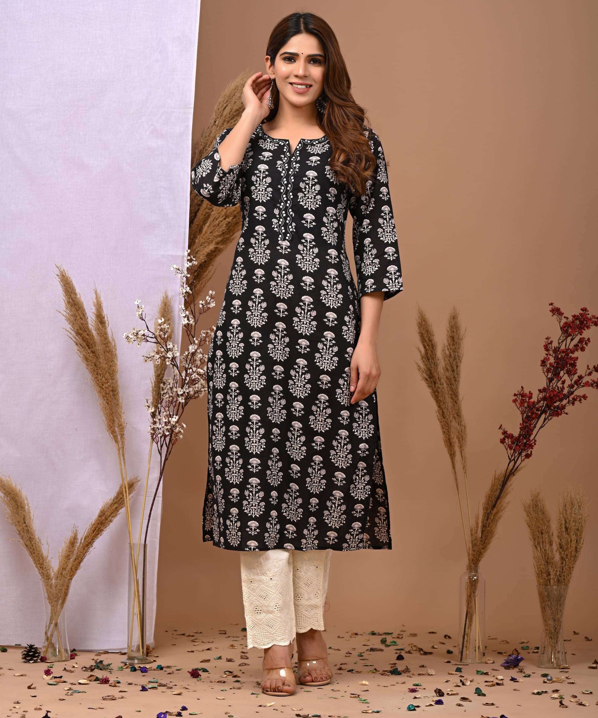     			Rimeline Fashion Women Cotton Printed A-Line Kurti ( Black )